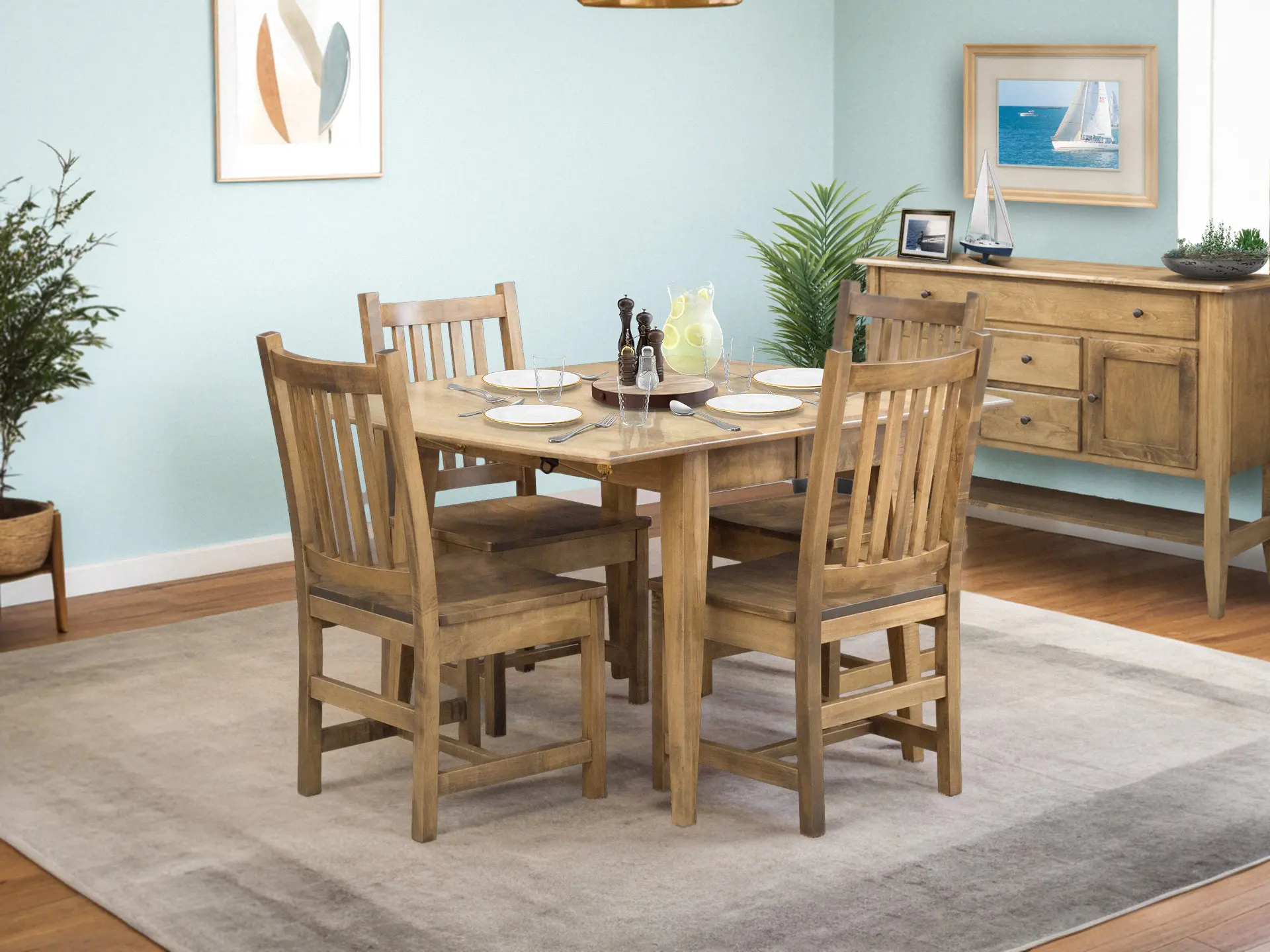 Elaine 5 Piece Natural Dining Set with 2 Leaves and Saber Chairs-1