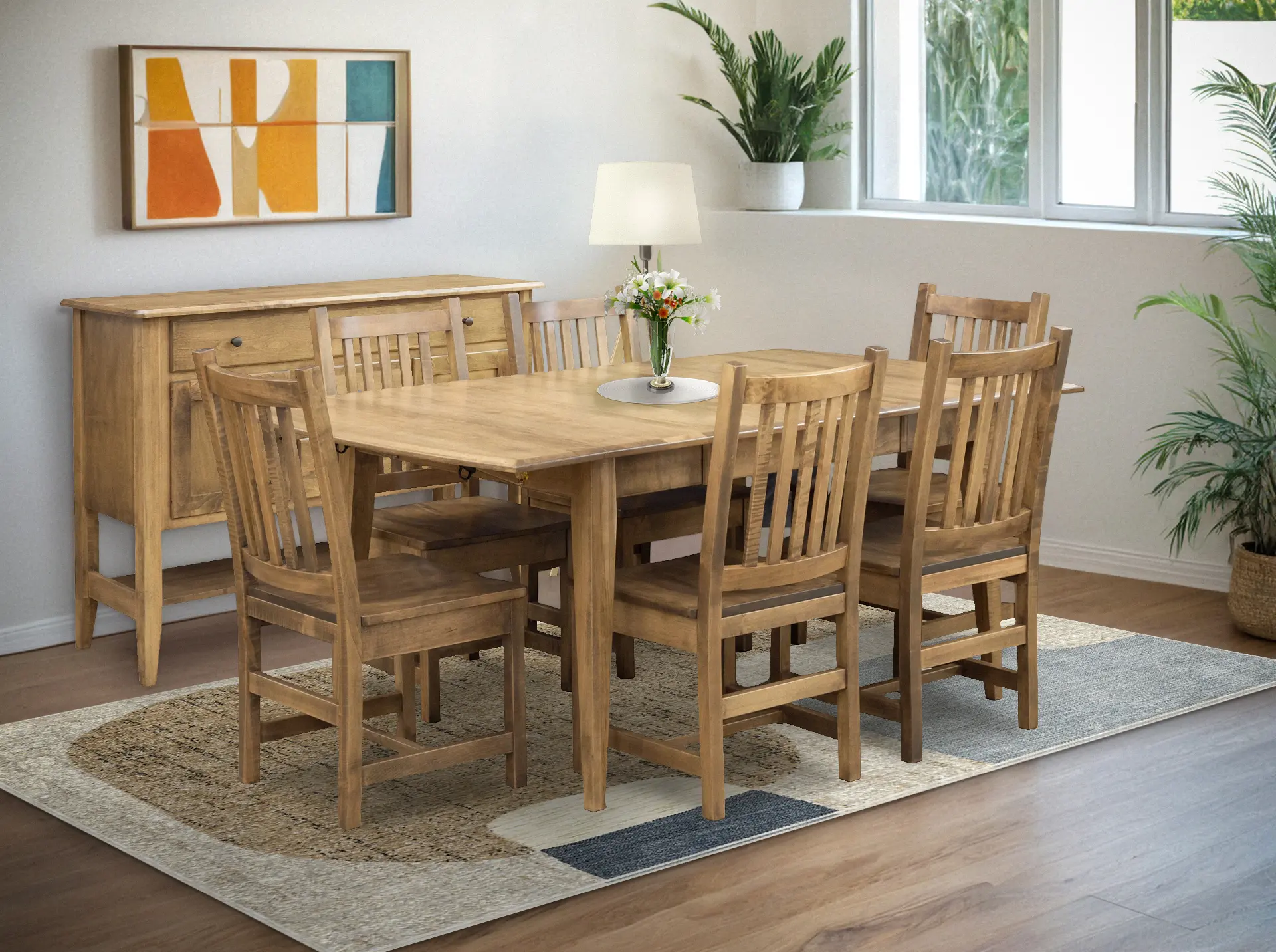 Elaine 5 Piece Natural Dining Set with 5 Leaves and Saber Chairs-1