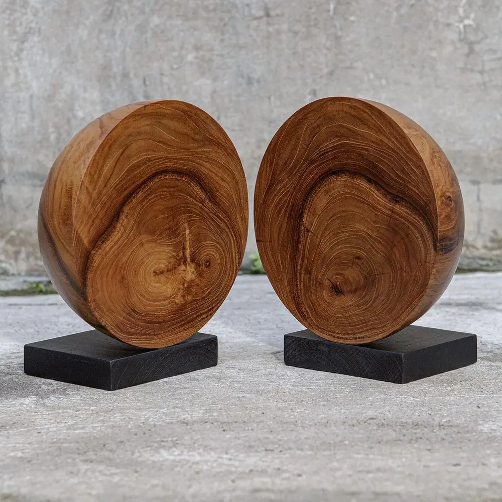 Teak and Noir Wood Bookends Set of 2-2