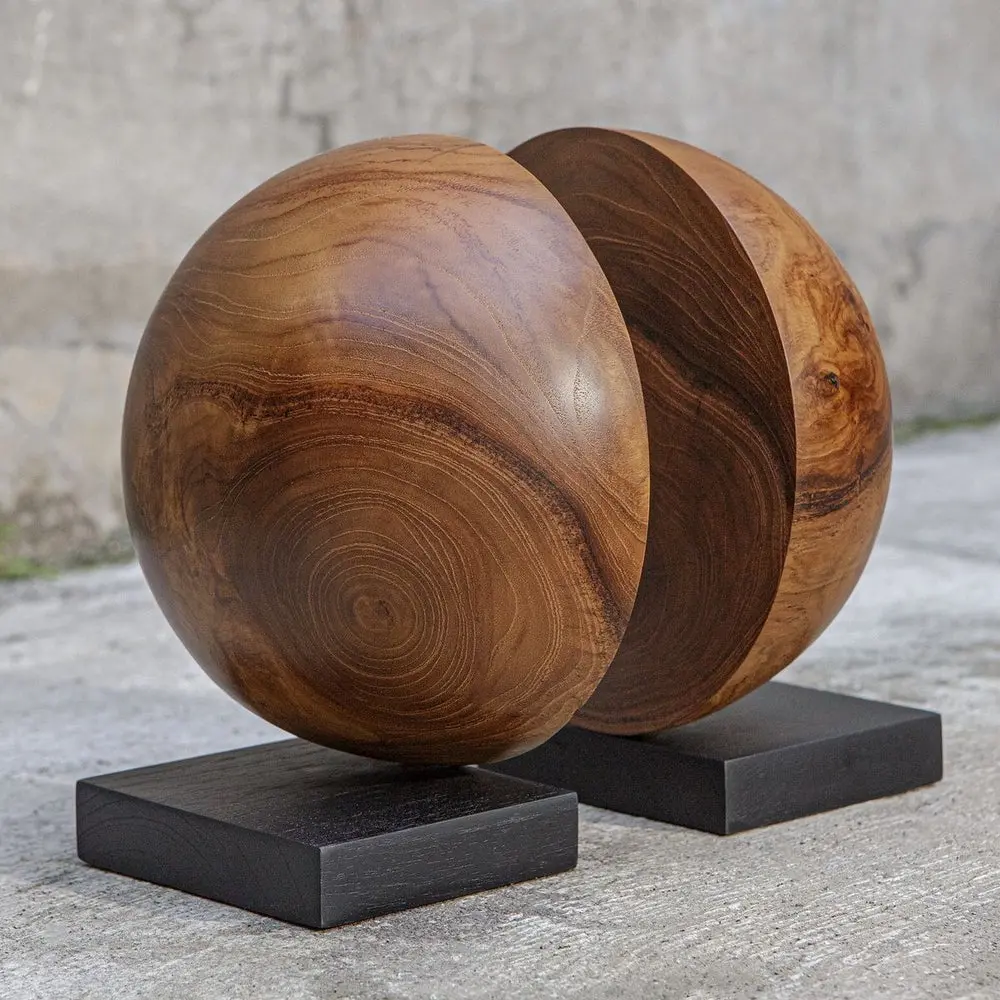 Teak and Noir Wood Bookends Set of 2-3