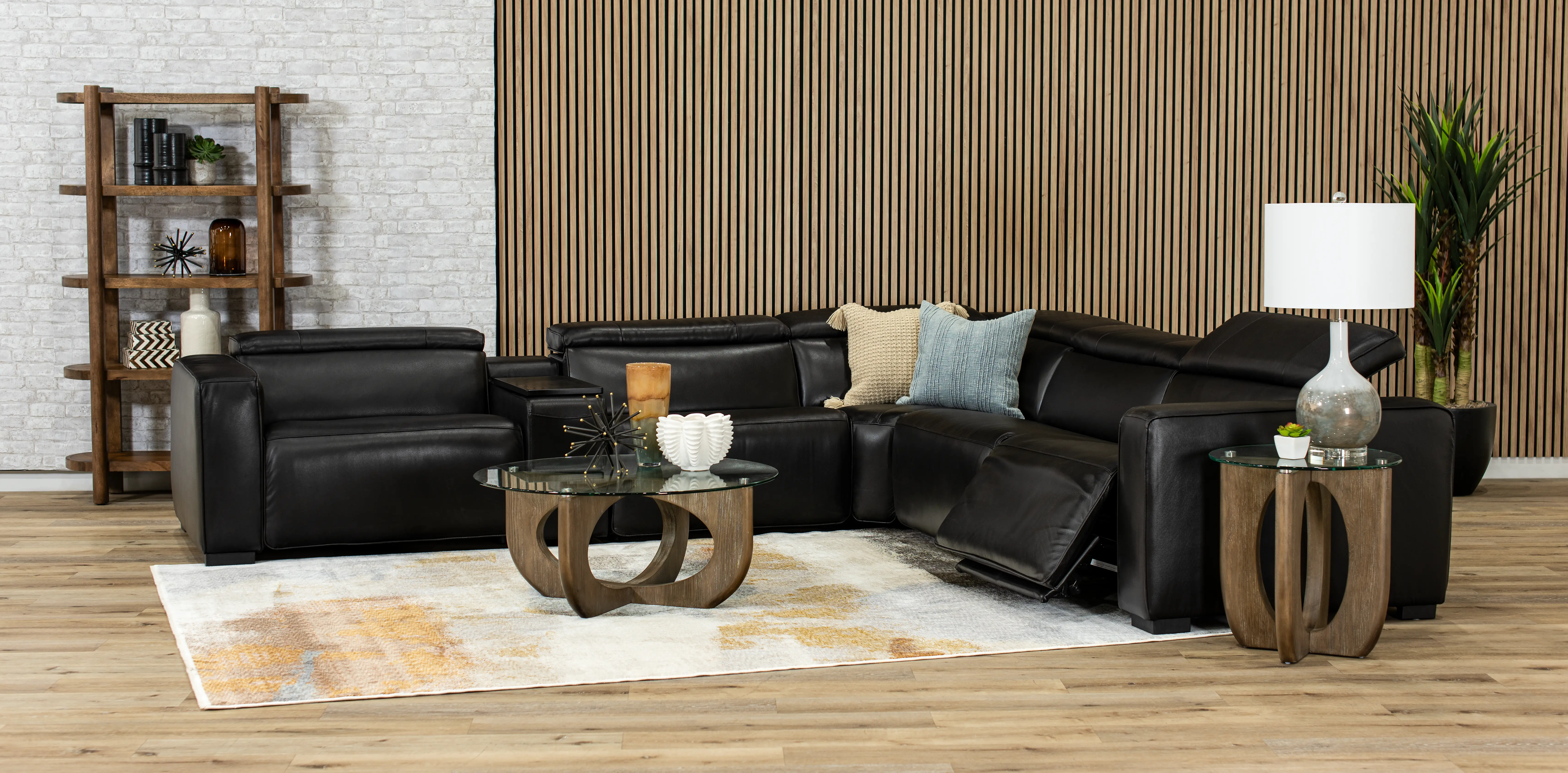 Softee Blackberry Leather 6-Piece Power Reclining Sectional with 3D Sound System-2