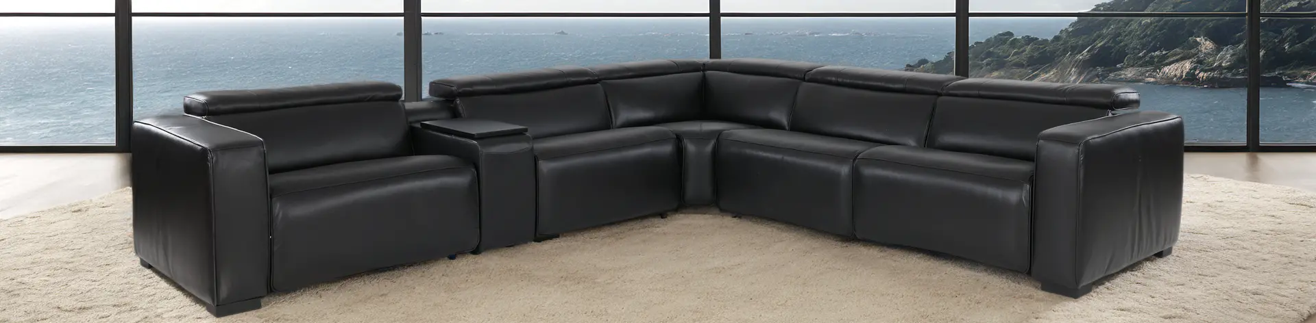Softee Blackberry Leather 6-Piece Power Reclining Sectional with 3D Sound System-9