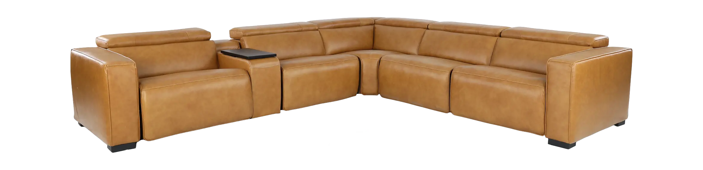 Softee Palomino Brown Leather 6-Piece Power Reclining Sectional with 3D Sound System-1