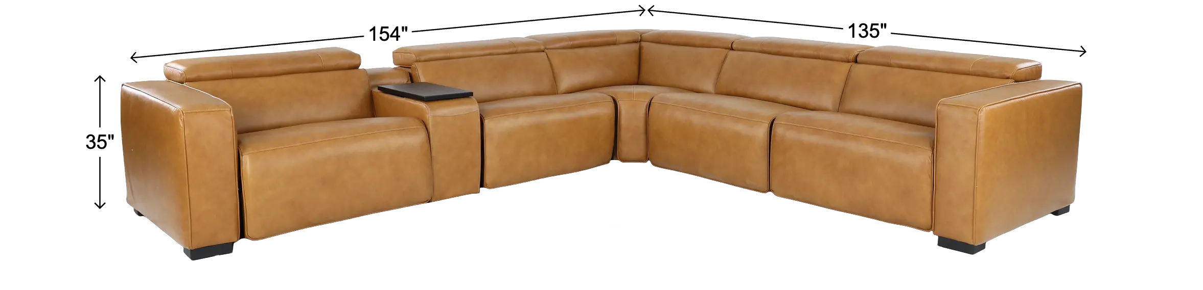 Softee Palomino Brown Leather 6-Piece Power Reclining Sectional with 3D Sound System-3