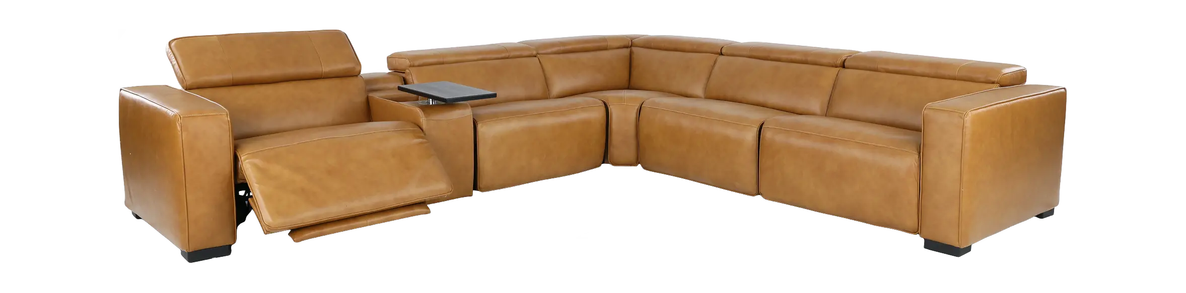 Softee Palomino Brown Leather 6-Piece Power Reclining Sectional with 3D Sound System-4