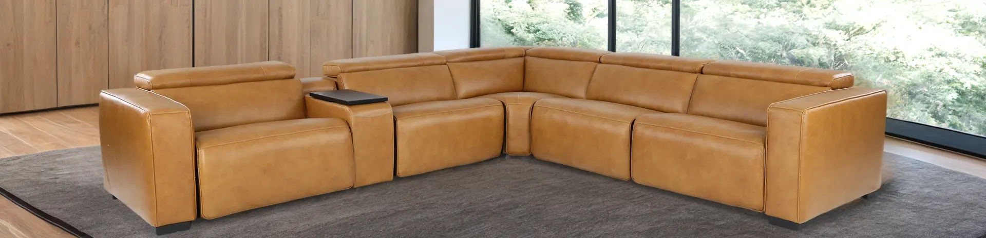 Softee Palomino Brown Leather 6-Piece Power Reclining Sectional with 3D Sound System-8