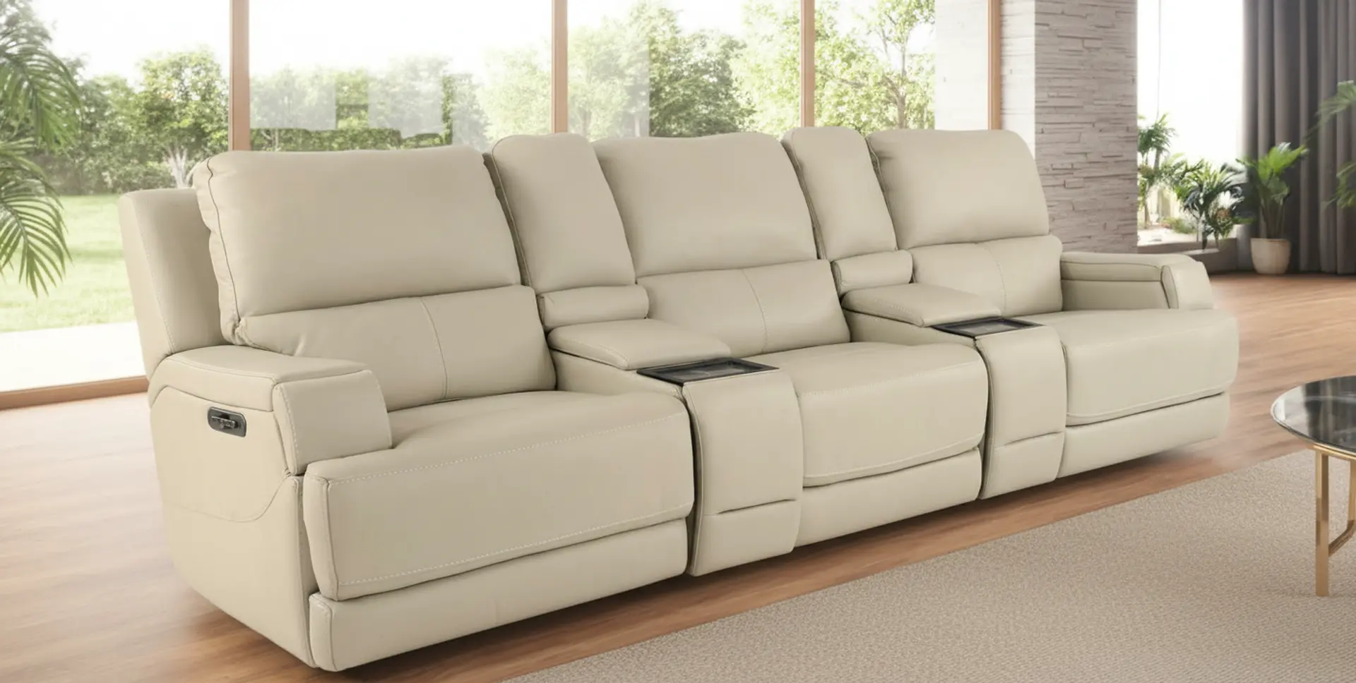 Rushton White Leather 5 Piece Power Reclining Home Theater Set-14