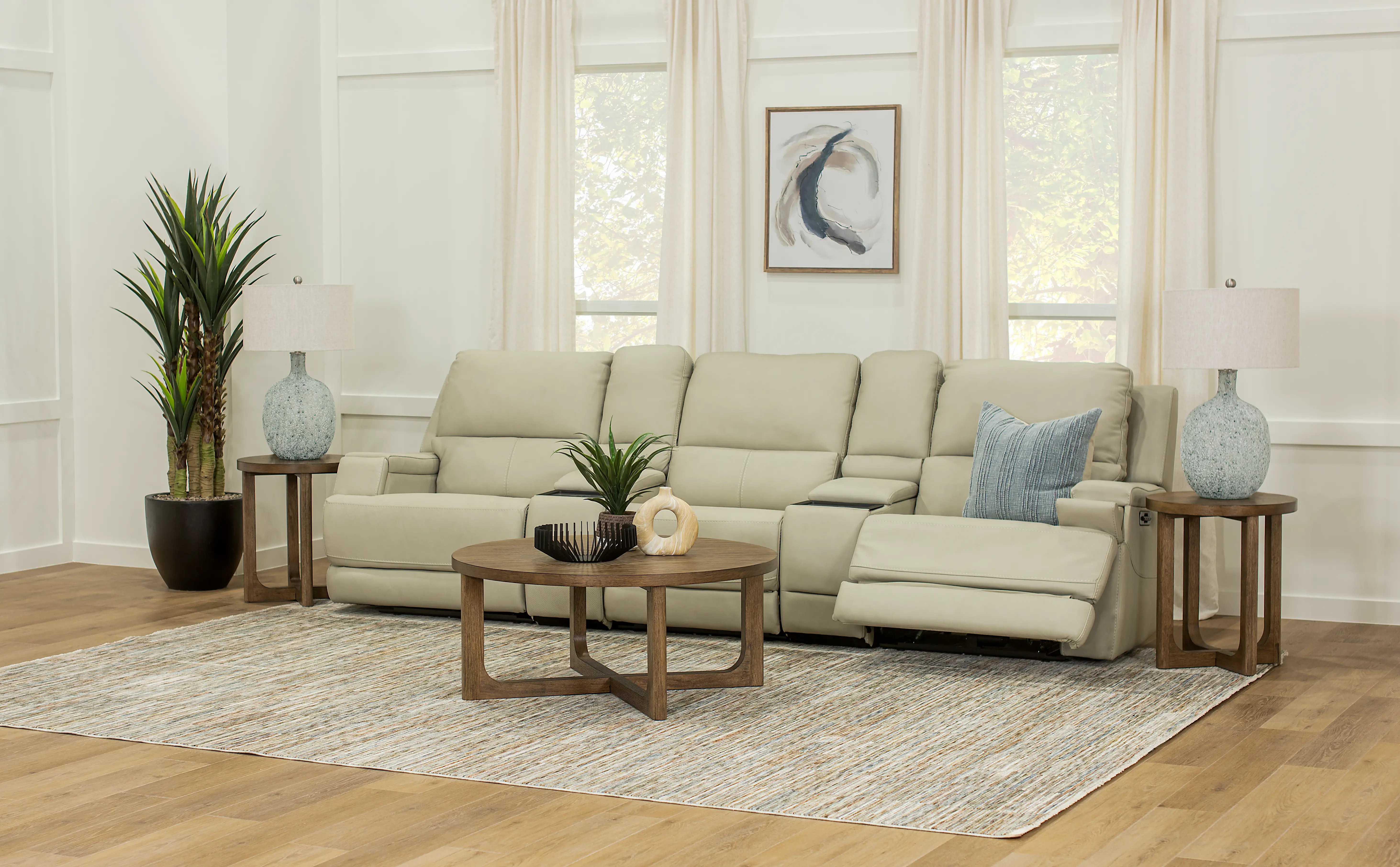 Rushton White Leather 5 Piece Power Reclining Home Theater Set-2