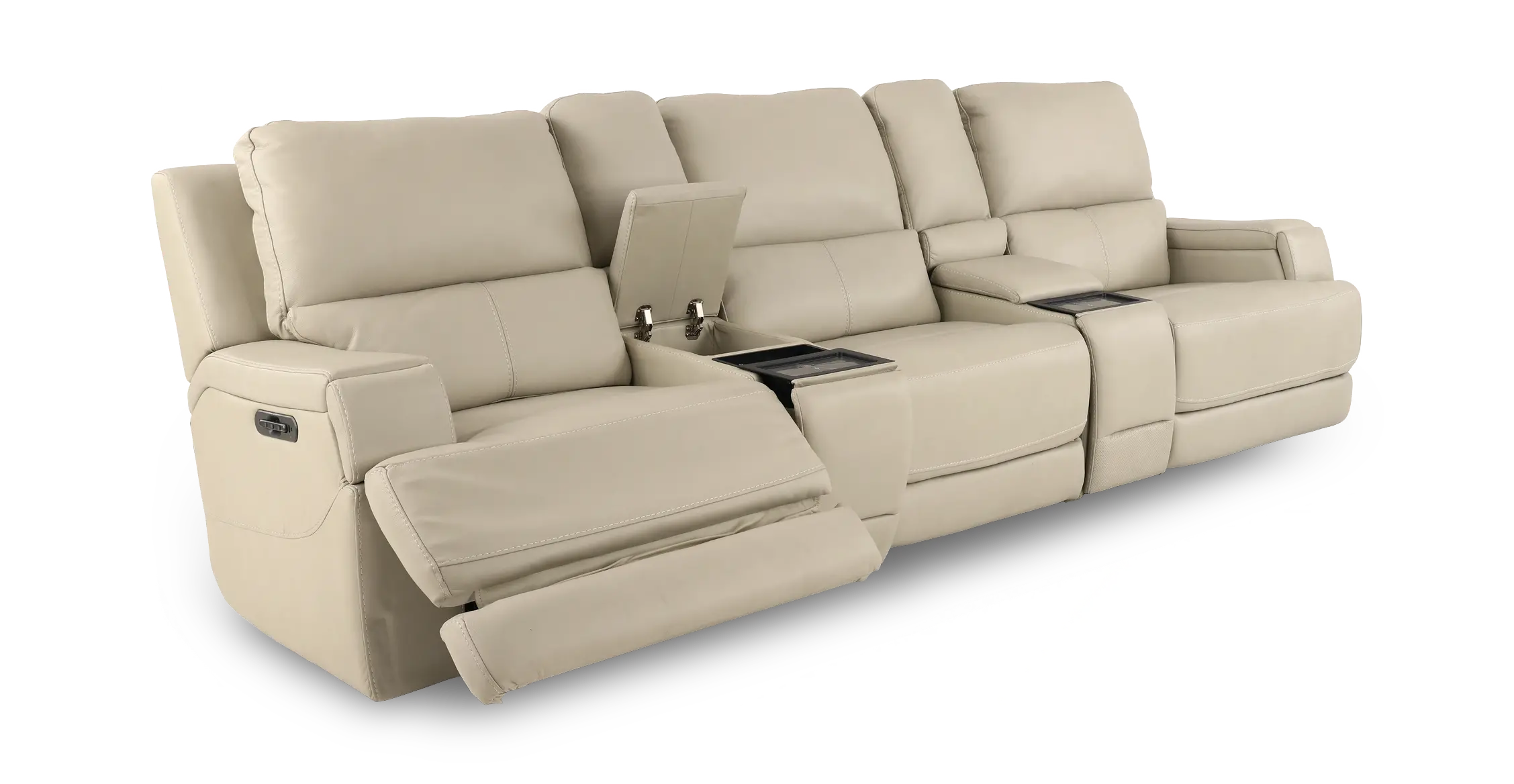 Rushton White Leather 5 Piece Power Reclining Home Theater Set-5