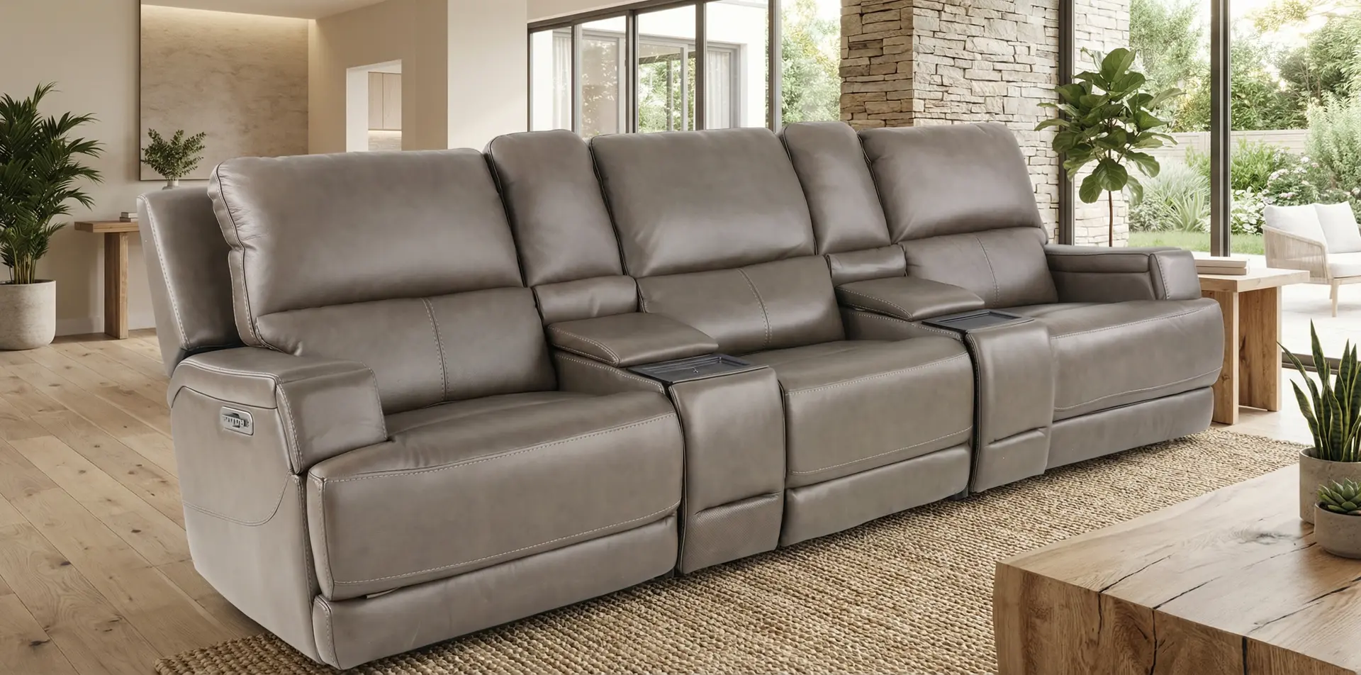 Rushton Lontra Leather 5 Piece Power Reclining Home Theater Set-2