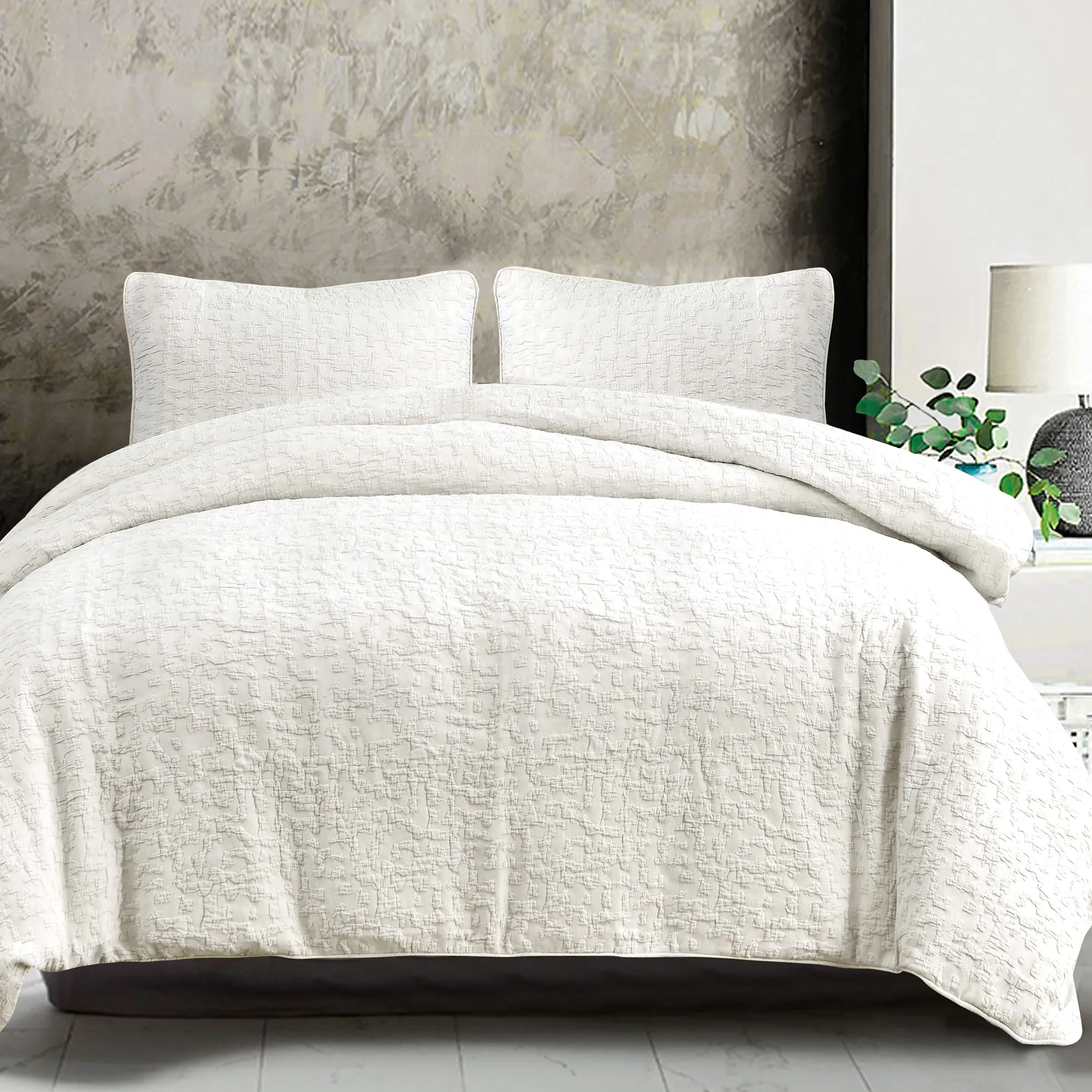 Matelasse Off White 3-Piece Queen Coverlet Set-2