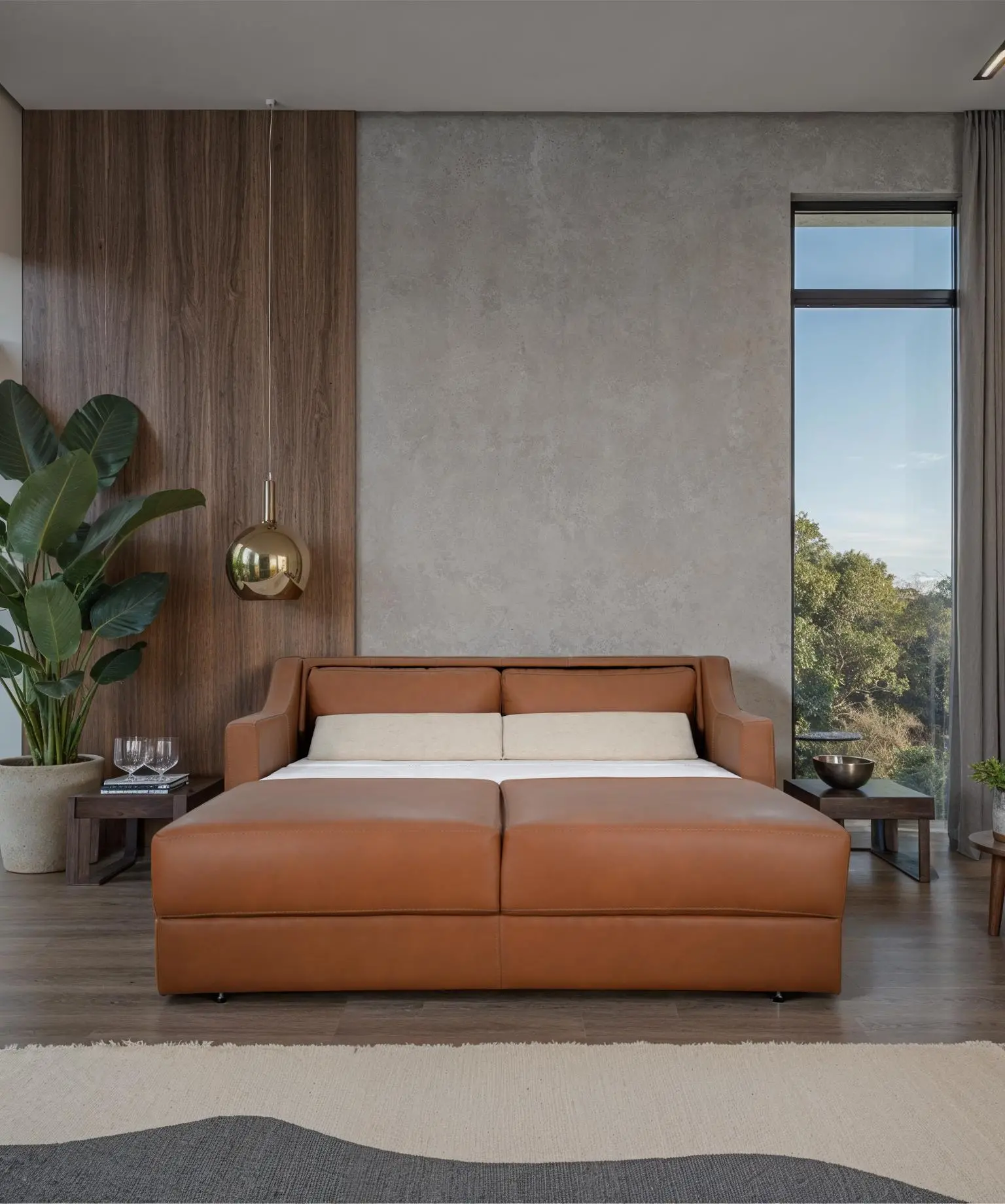 JOY-SLQ-QUEEN/SLK PALOMINO/ESP Joy Palomino Brown Leather Queen Sofa Bed-2