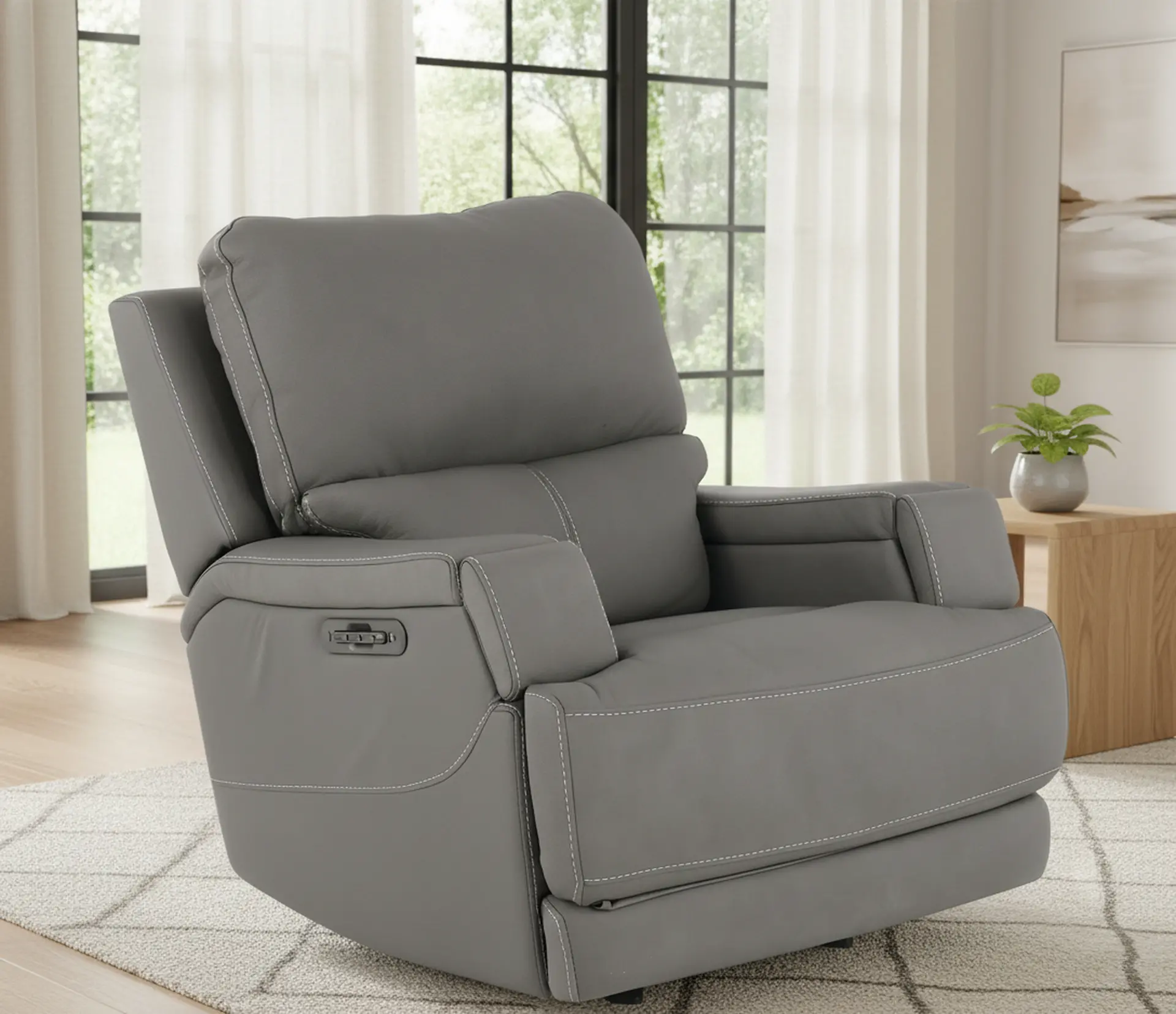 Rushton Slate Gray Leather Power Rocker Recliner-15