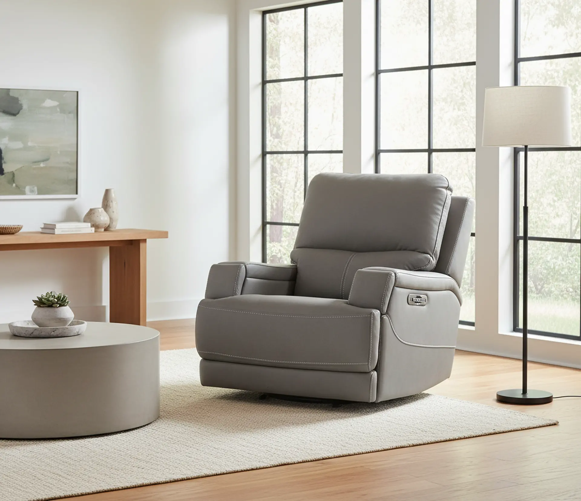 Rushton Slate Gray Leather Power Rocker Recliner-2