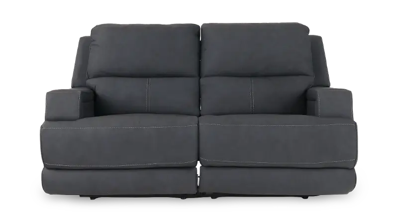 Rushton Midnight Navy Blue Leather Power Reclining Loveseat