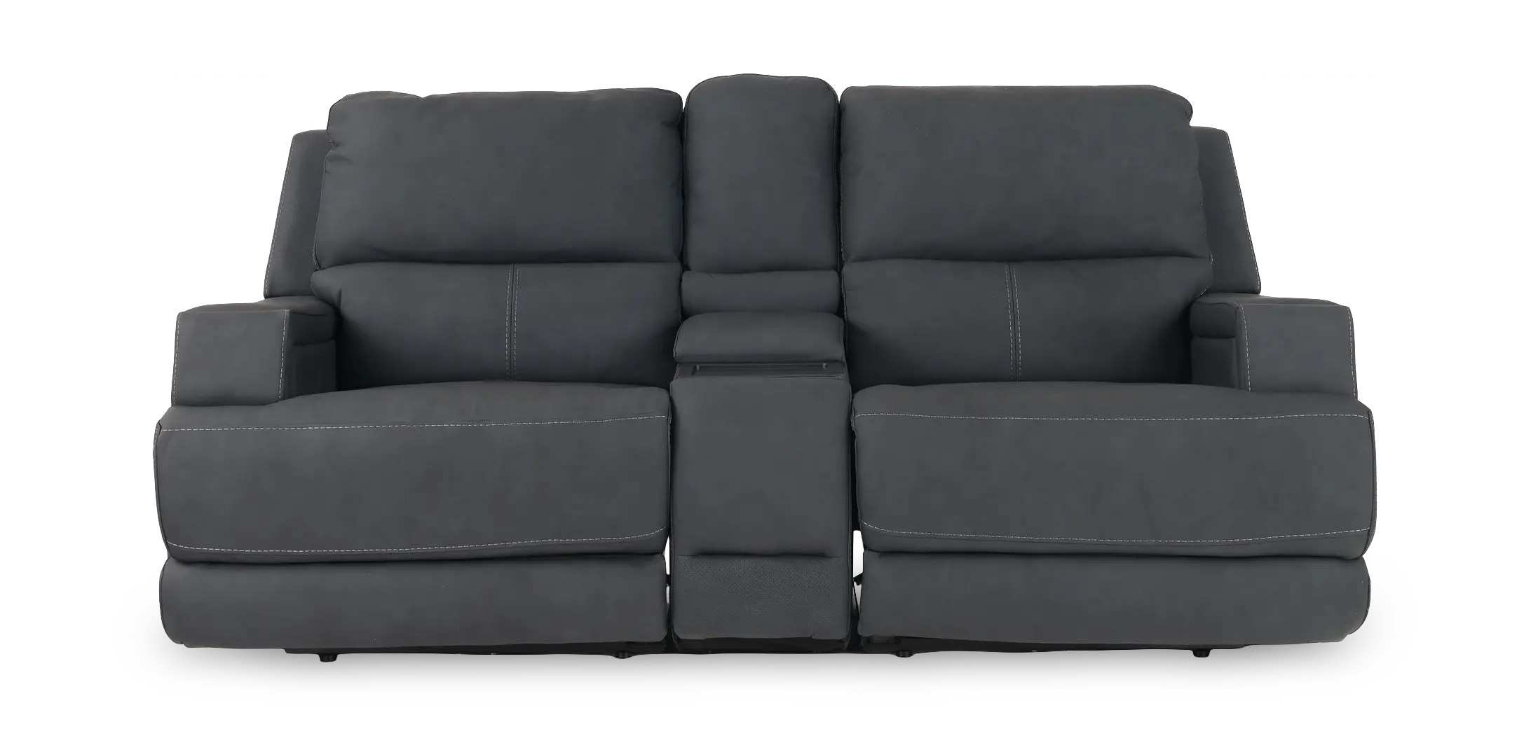 Rushton Midnight Navy Blue Leather Power Reclining Loveseat with Multimedia Console-1