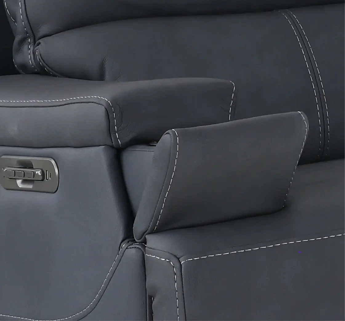 Rushton Midnight Navy Blue Leather Power Reclining Loveseat with Multimedia Console-10