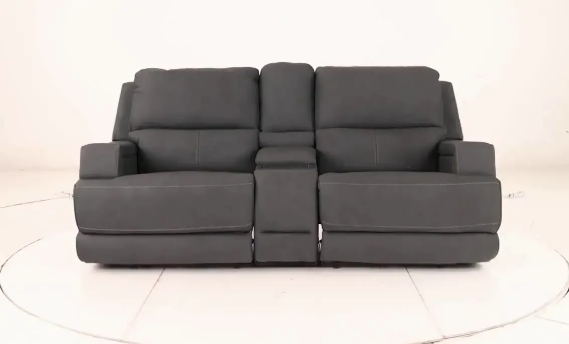 Rushton Midnight Navy Blue Leather Power Reclining Loveseat with Multimedia Console-13