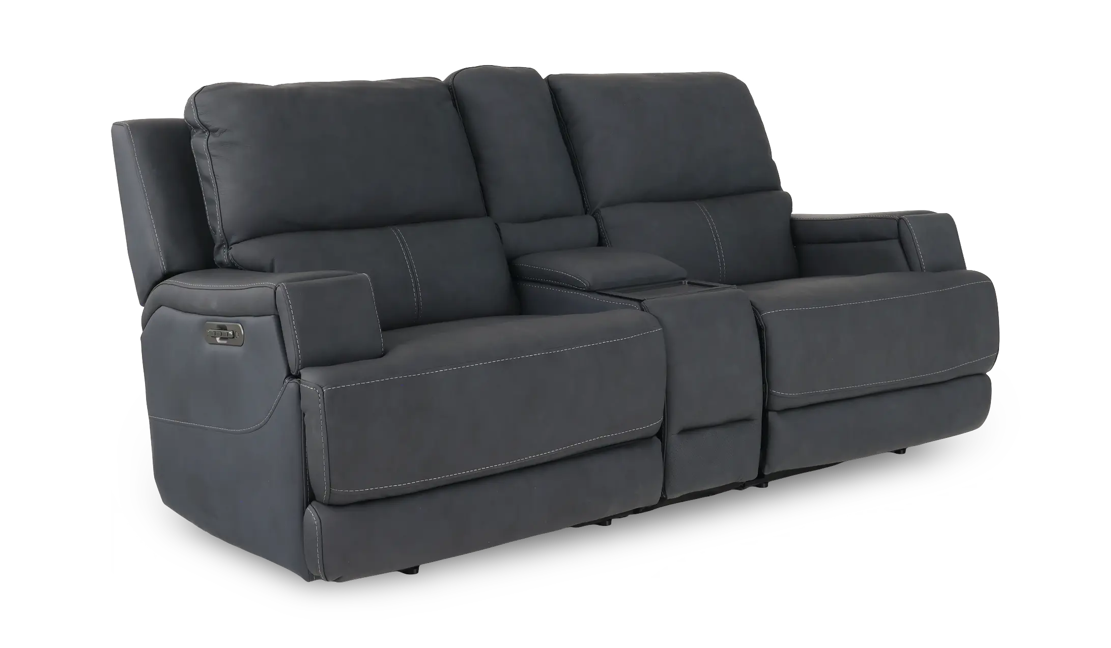 Rushton Midnight Navy Blue Leather Power Reclining Loveseat with Multimedia Console-4