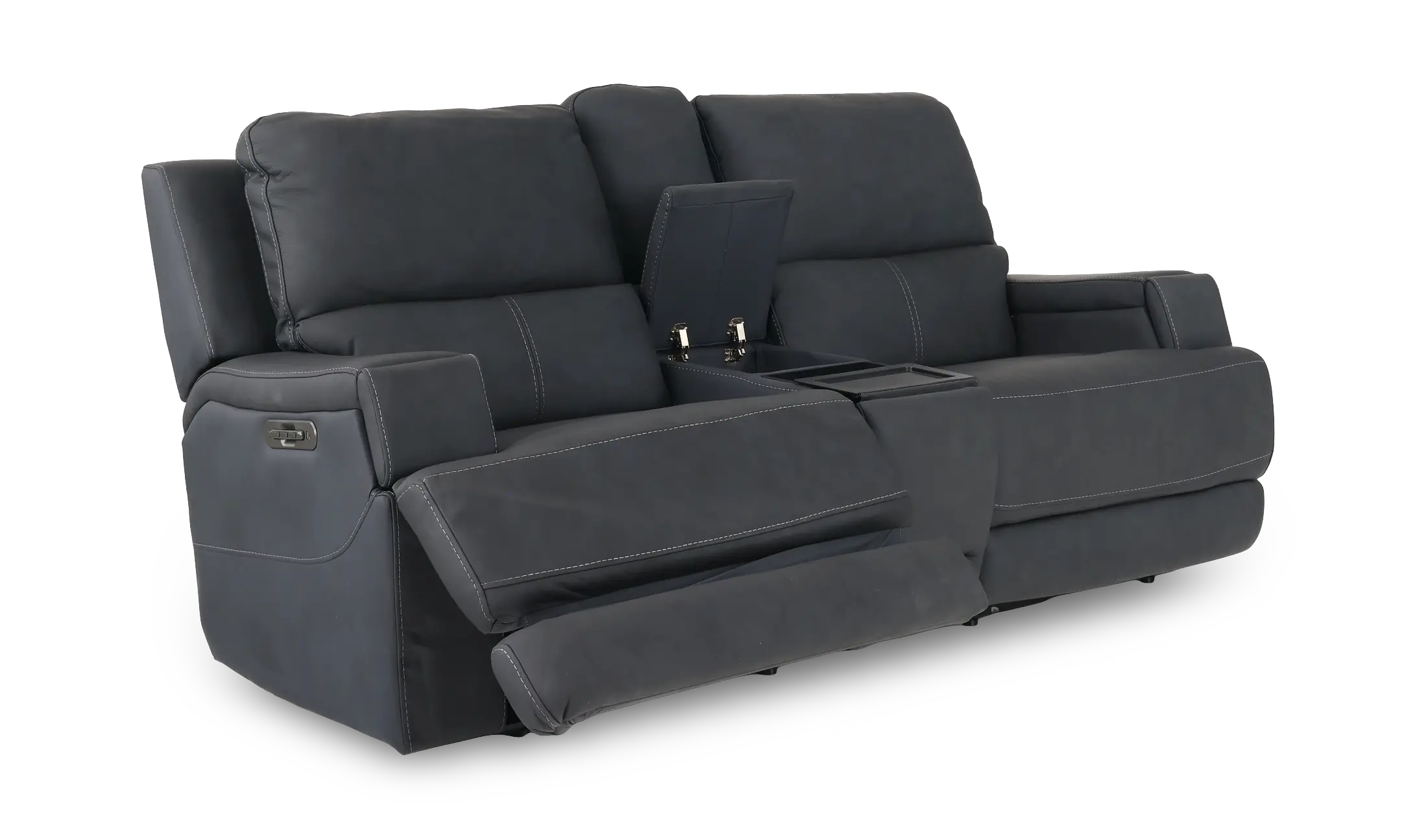 Rushton Midnight Navy Blue Leather Power Reclining Loveseat with Multimedia Console-5