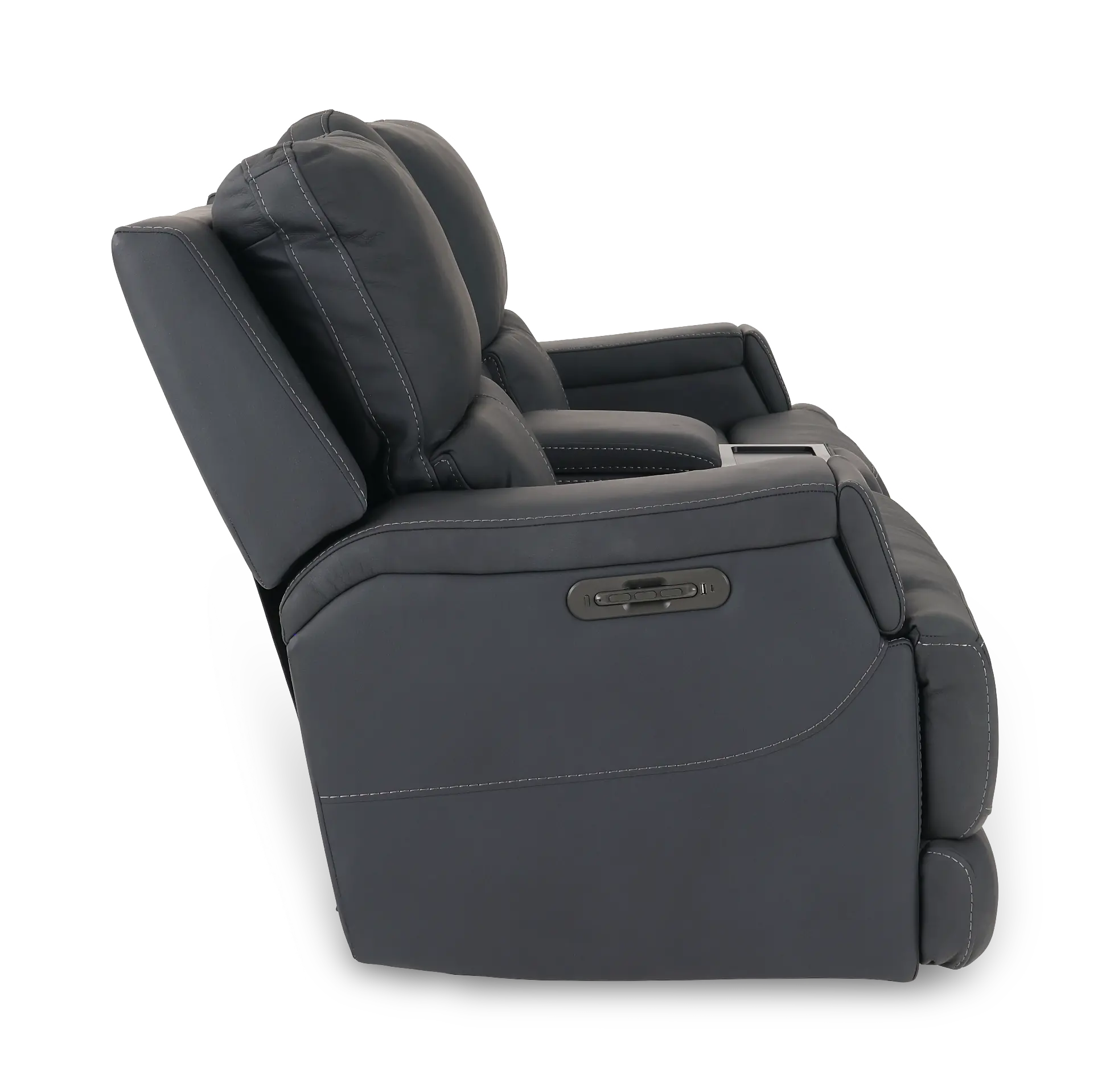 Rushton Midnight Navy Blue Leather Power Reclining Loveseat with Multimedia Console-6