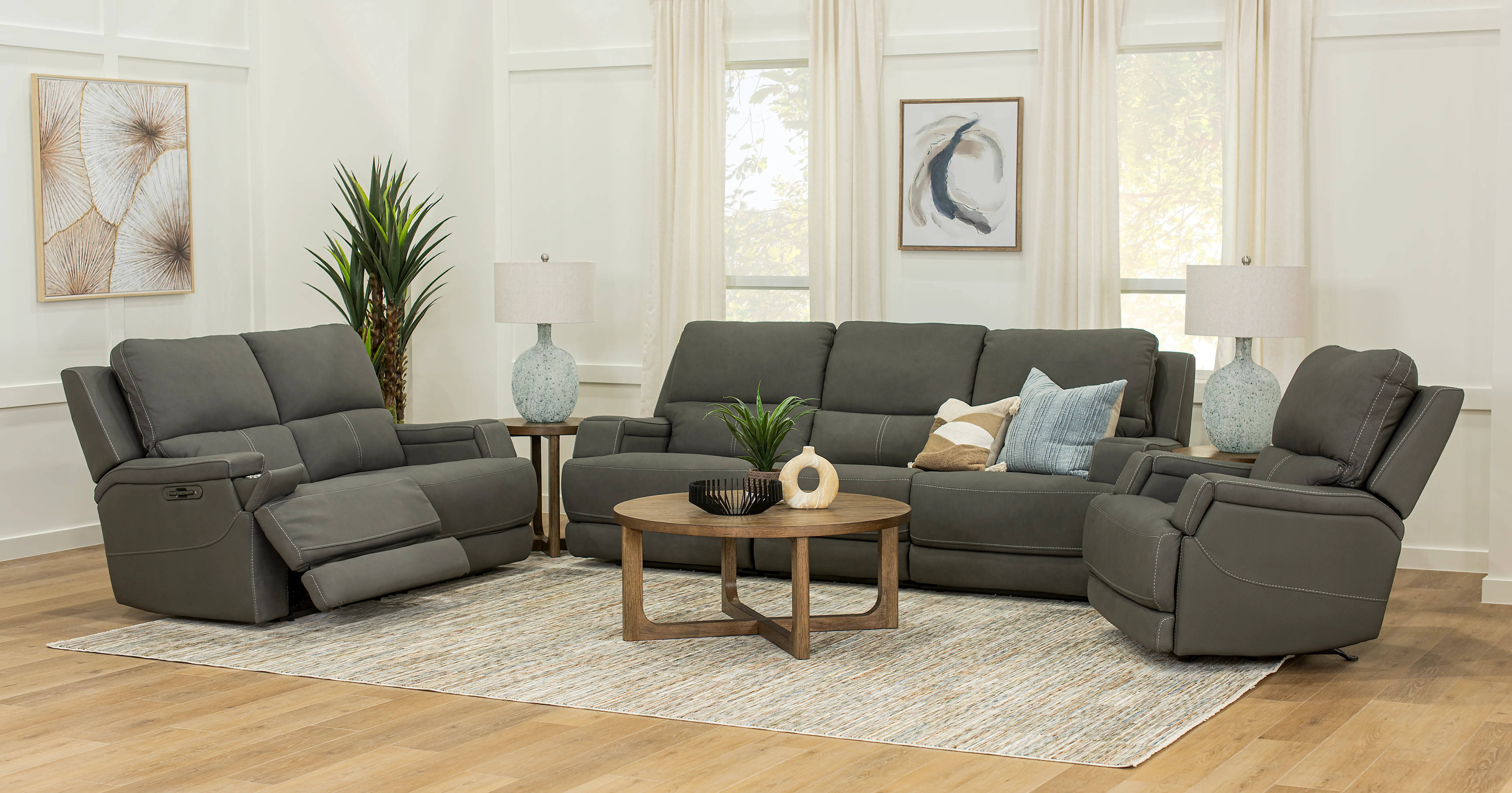 Rushton Slate Gray Leather Power Reclining Loveseat-2
