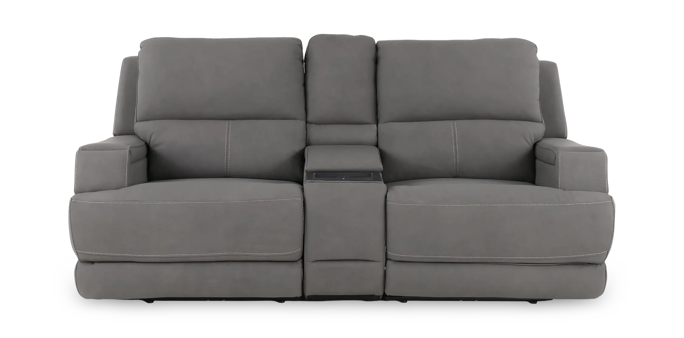 Rushton Slate Gray Leather Power Reclining Loveseat with Multimedia Console-1