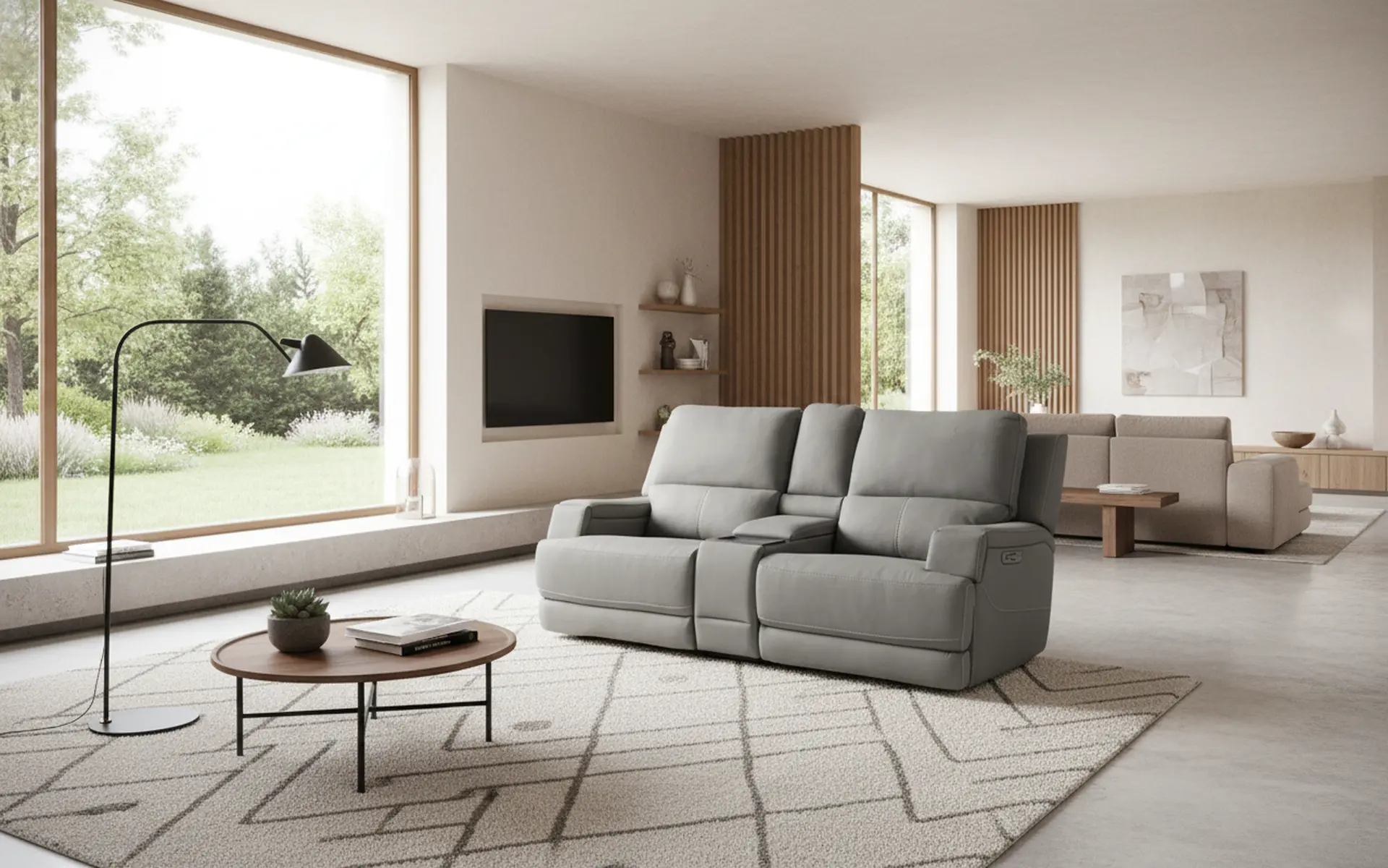 Rushton Slate Gray Leather Power Reclining Loveseat with Multimedia Console-12