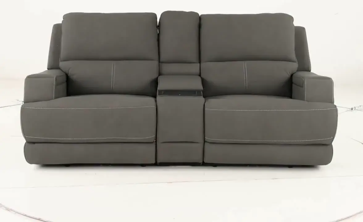 Rushton Slate Gray Leather Power Reclining Loveseat with Multimedia Console-15