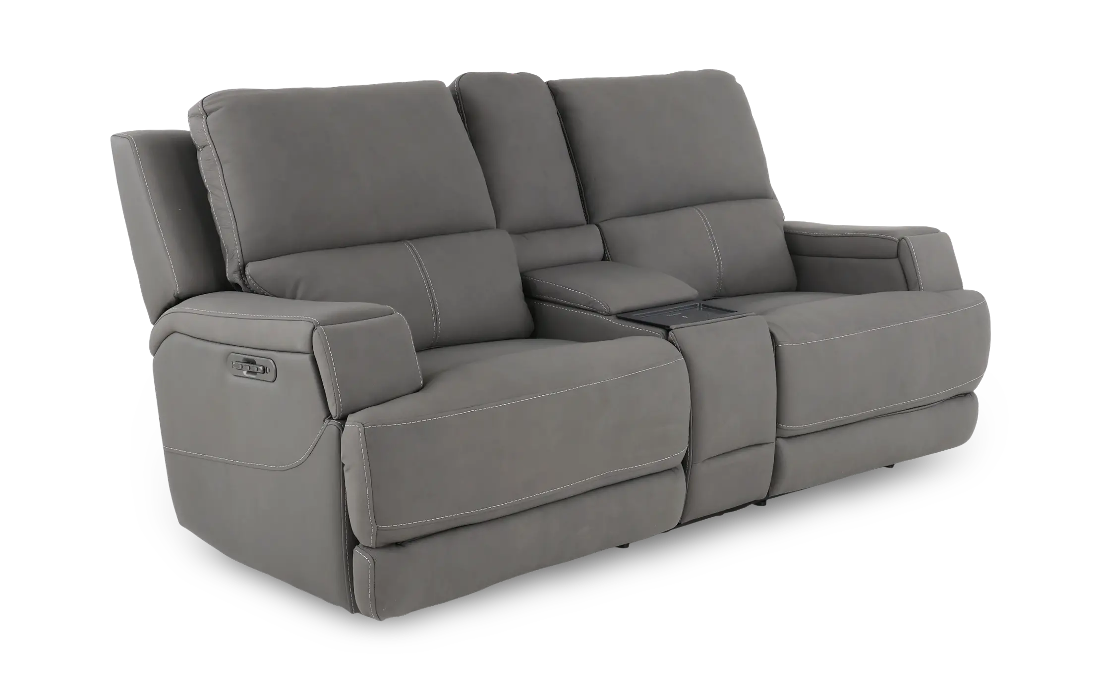 Rushton Slate Gray Leather Power Reclining Loveseat with Multimedia Console-4