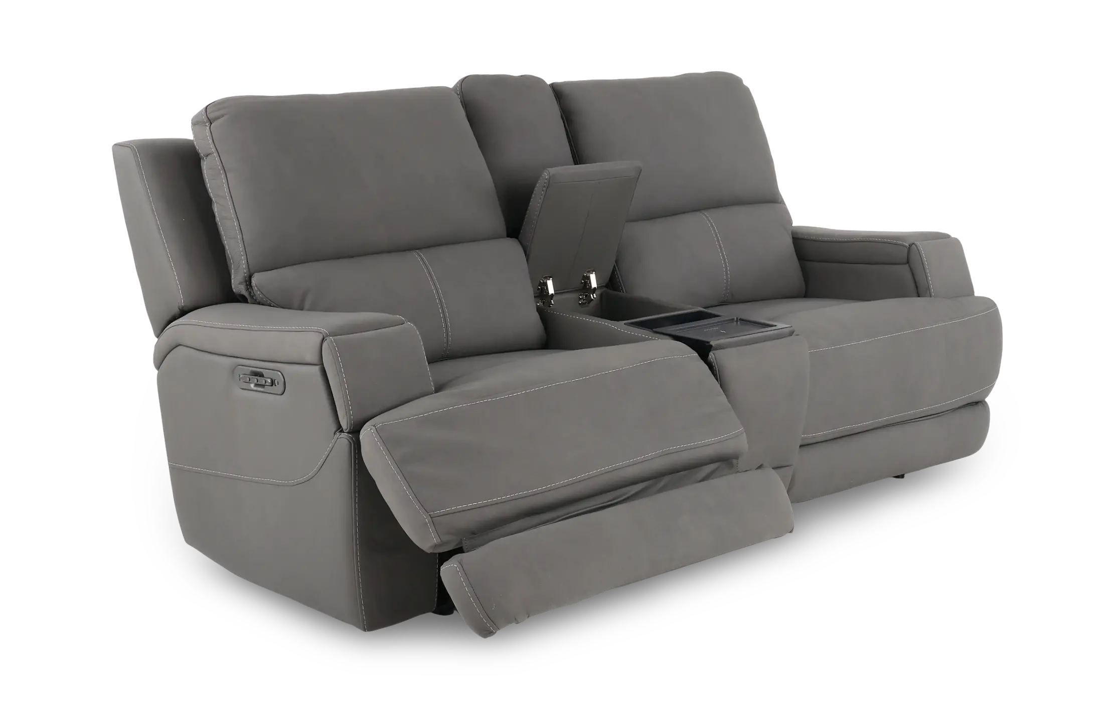 Rushton Slate Gray Leather Power Reclining Loveseat with Multimedia Console-5