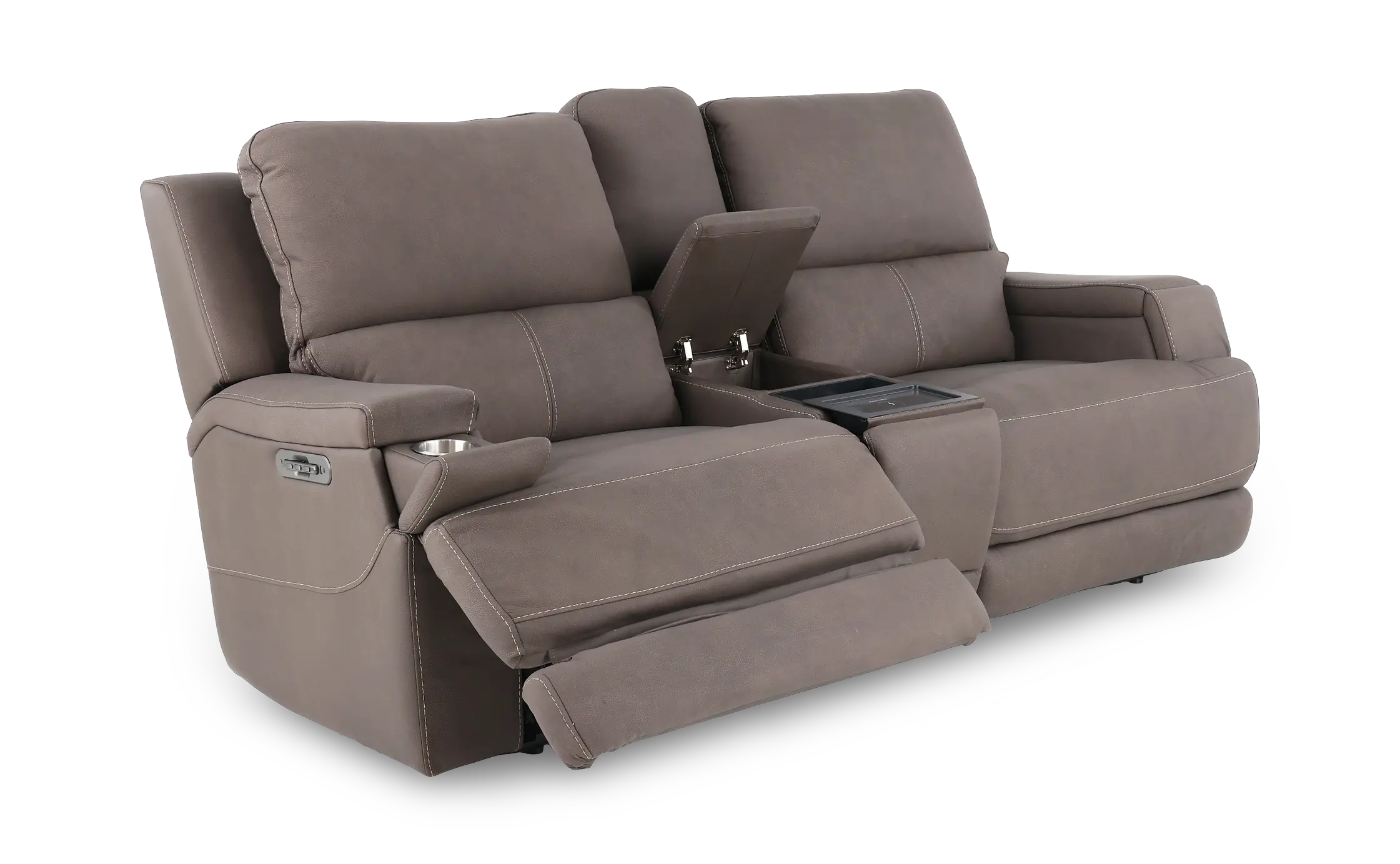 Rushton Espresso Brown Leather Power Reclining Loveseat with Multimedia Console-4