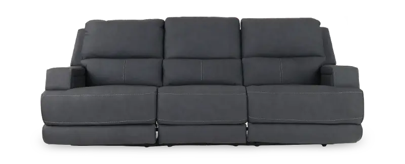 Rushton Midnight Navy Blue Leather Triple Power Reclining Sofa