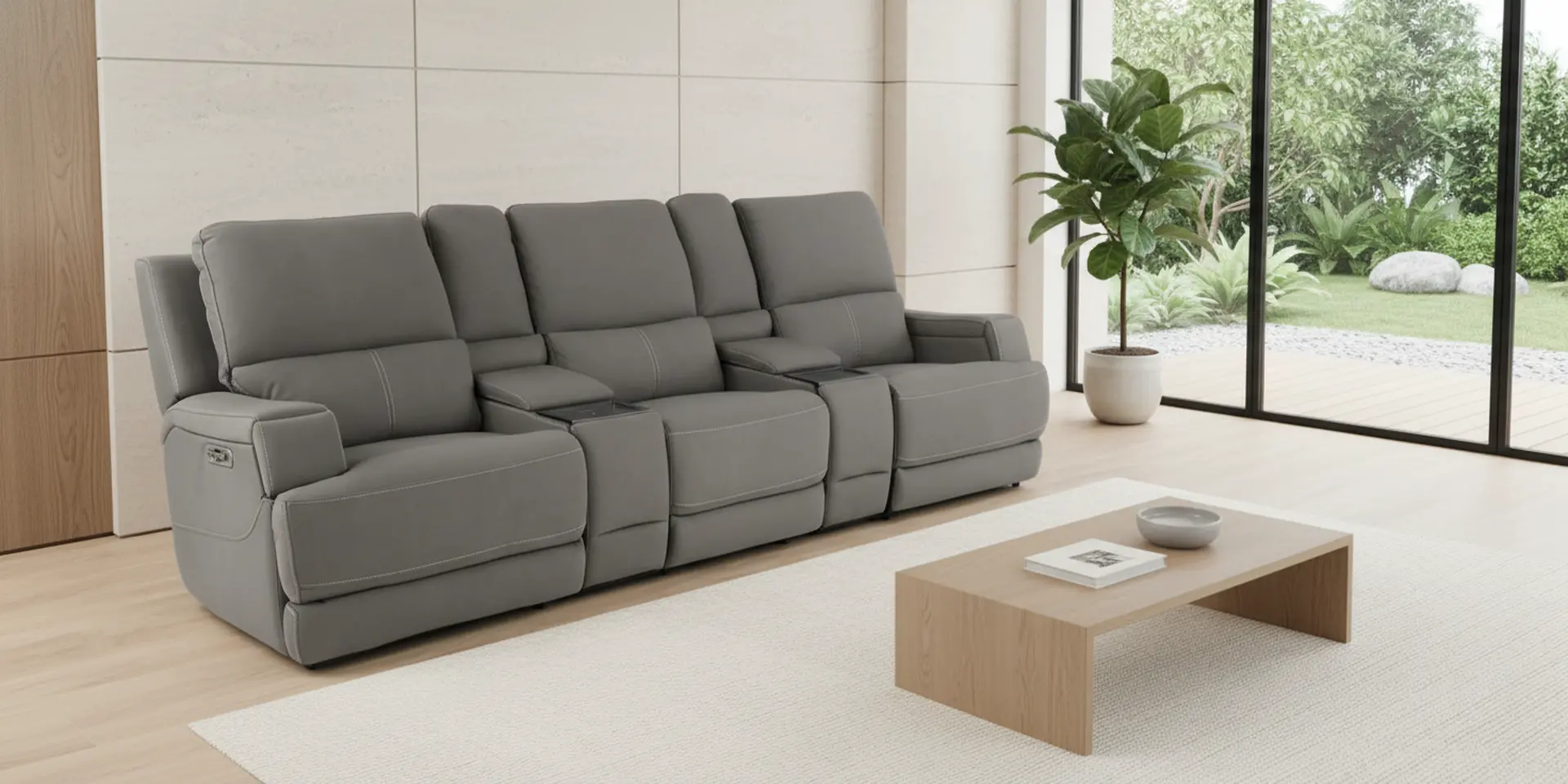 Rushton Slate Gray Leather 5 Piece Power Reclining Home Theater Set-12