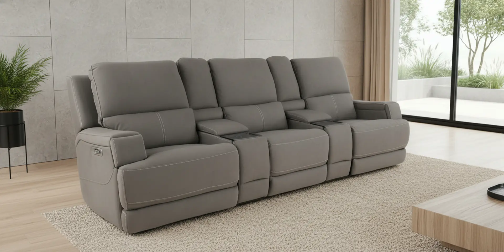 Rushton Slate Gray Leather 5 Piece Power Reclining Home Theater Set-15