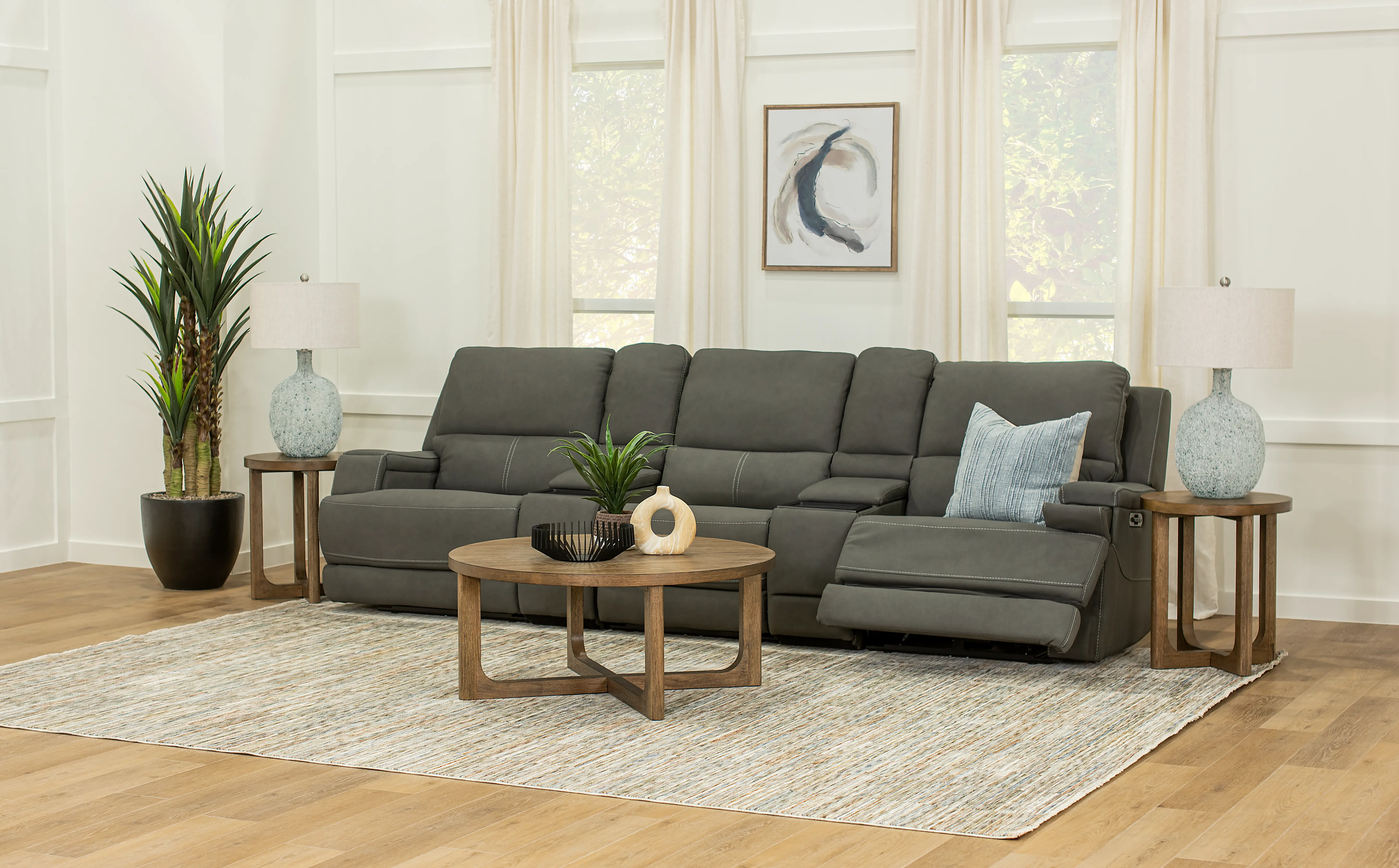 Rushton Slate Gray Leather 5 Piece Power Reclining Home Theater Set-2