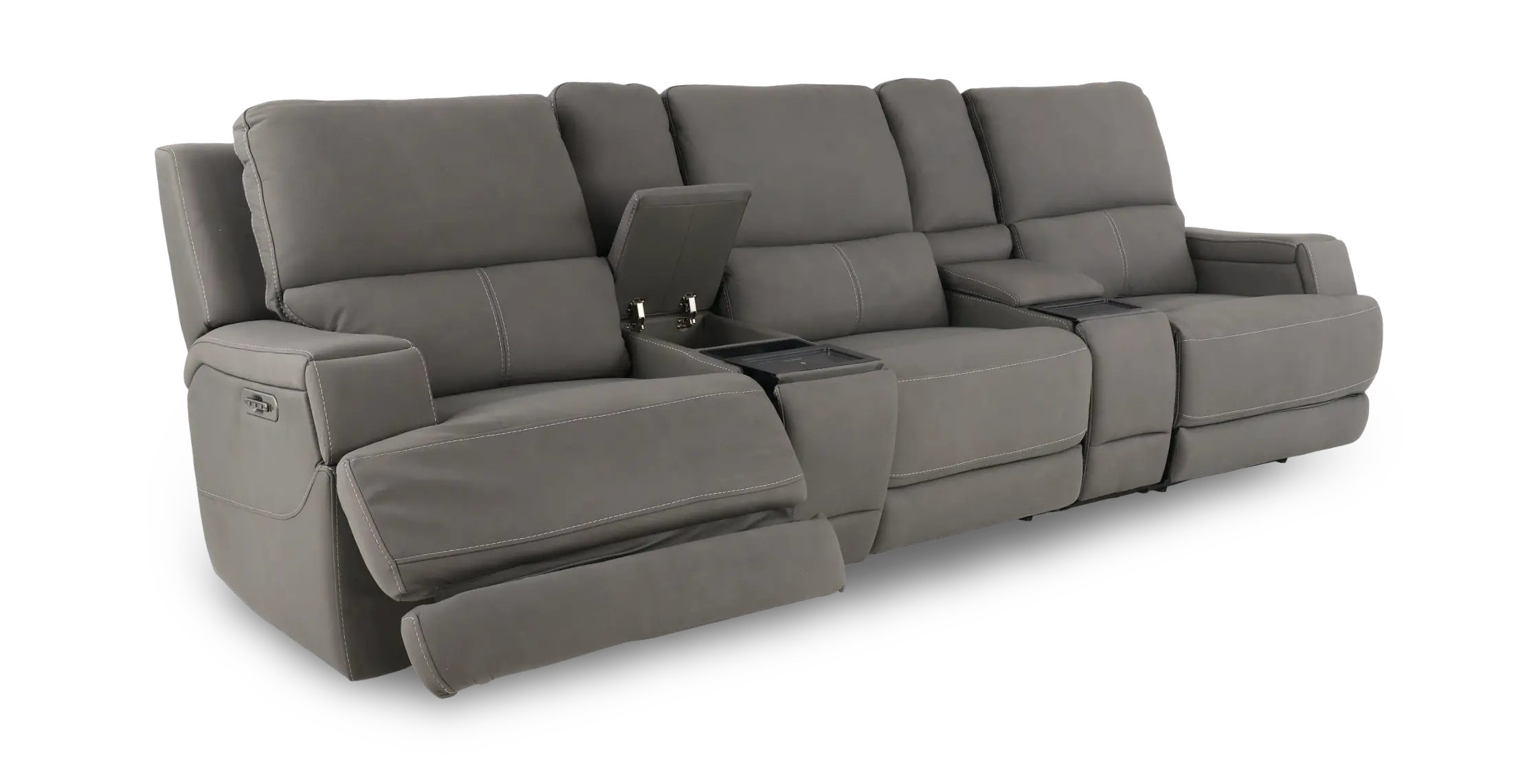 Rushton Slate Gray Leather 5 Piece Power Reclining Home Theater Set-5