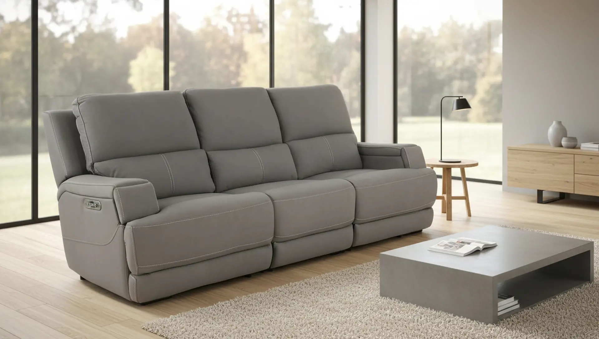 Rushton Slate Gray Leather Triple Power Reclining Sofa-11