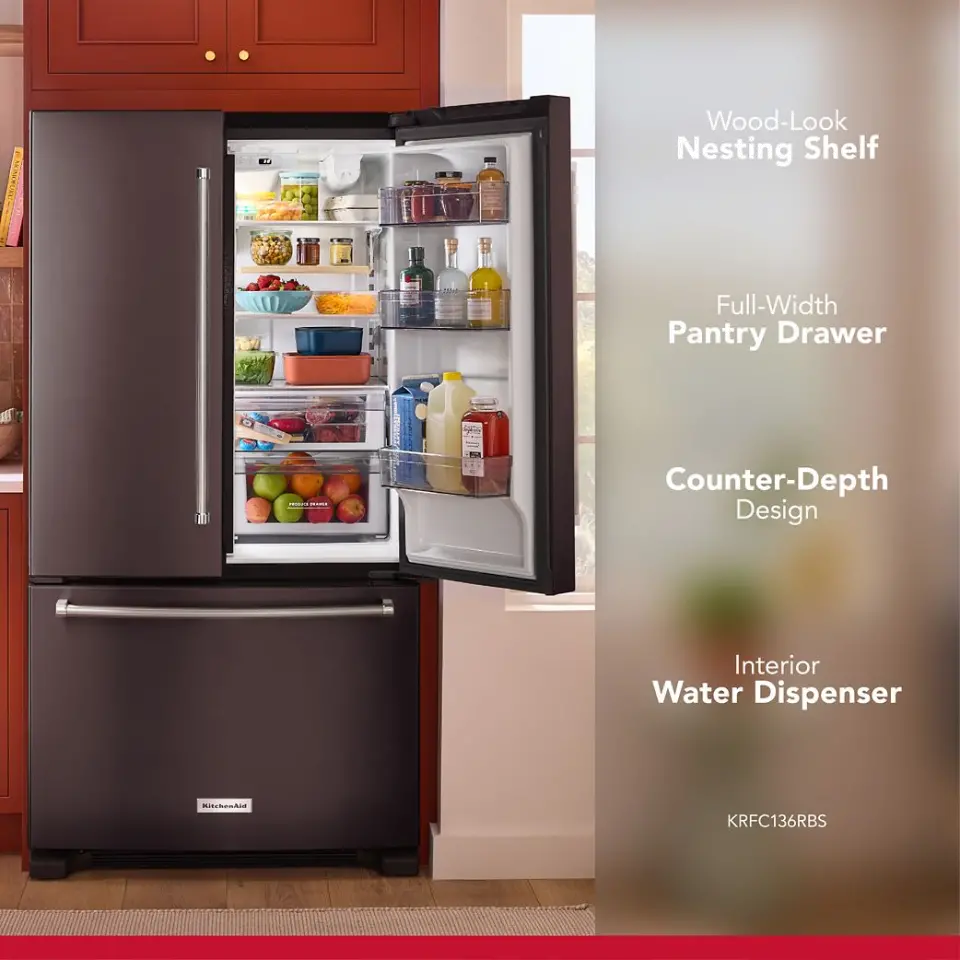 KRFC136RBS KitchenAid 20 Cu Ft French Door Refrigerator - Counter Depth Black Stainless Steel-4