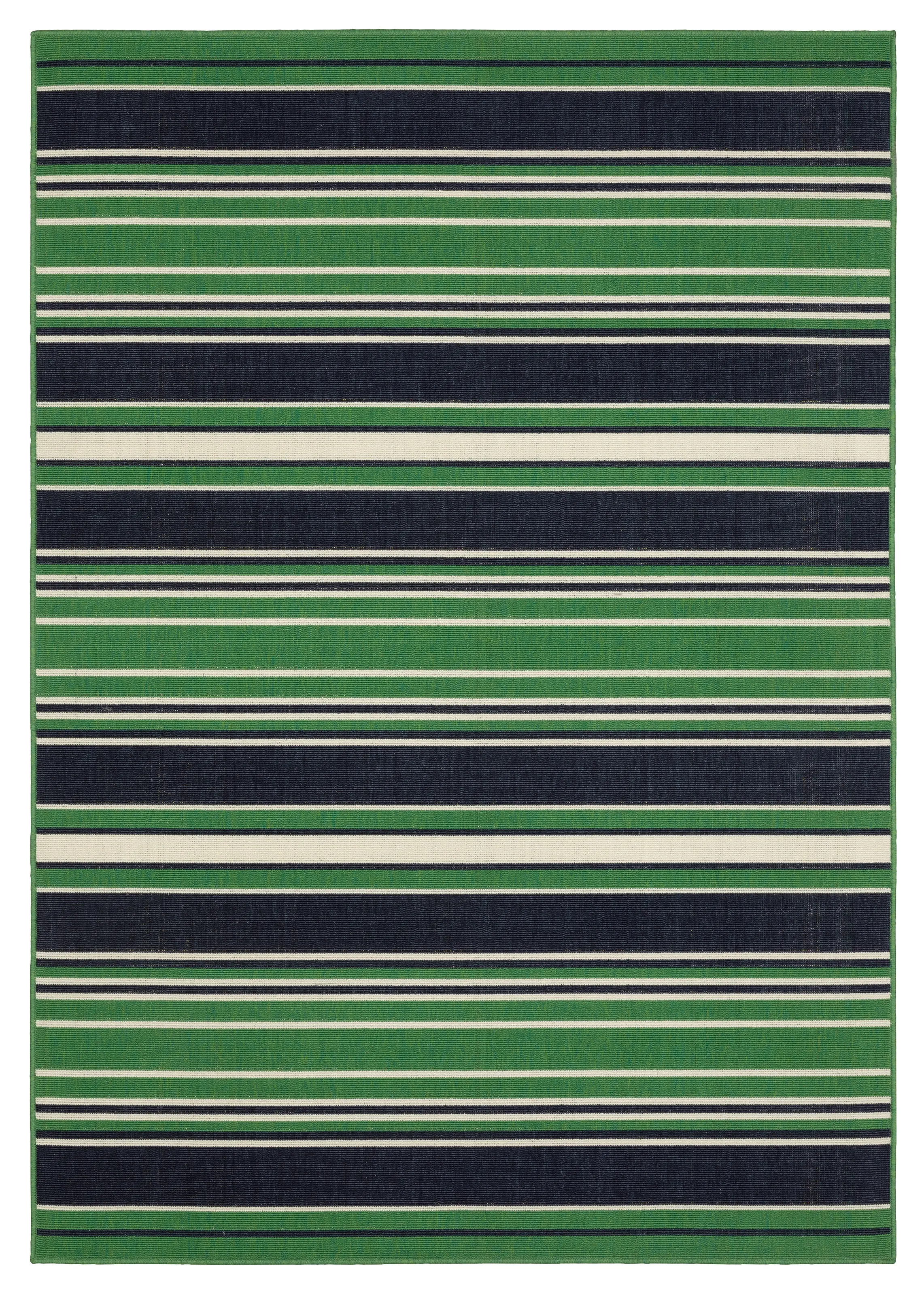 Havana 5 x 8 Striped Green and Navy Outdoor Area Rug-1