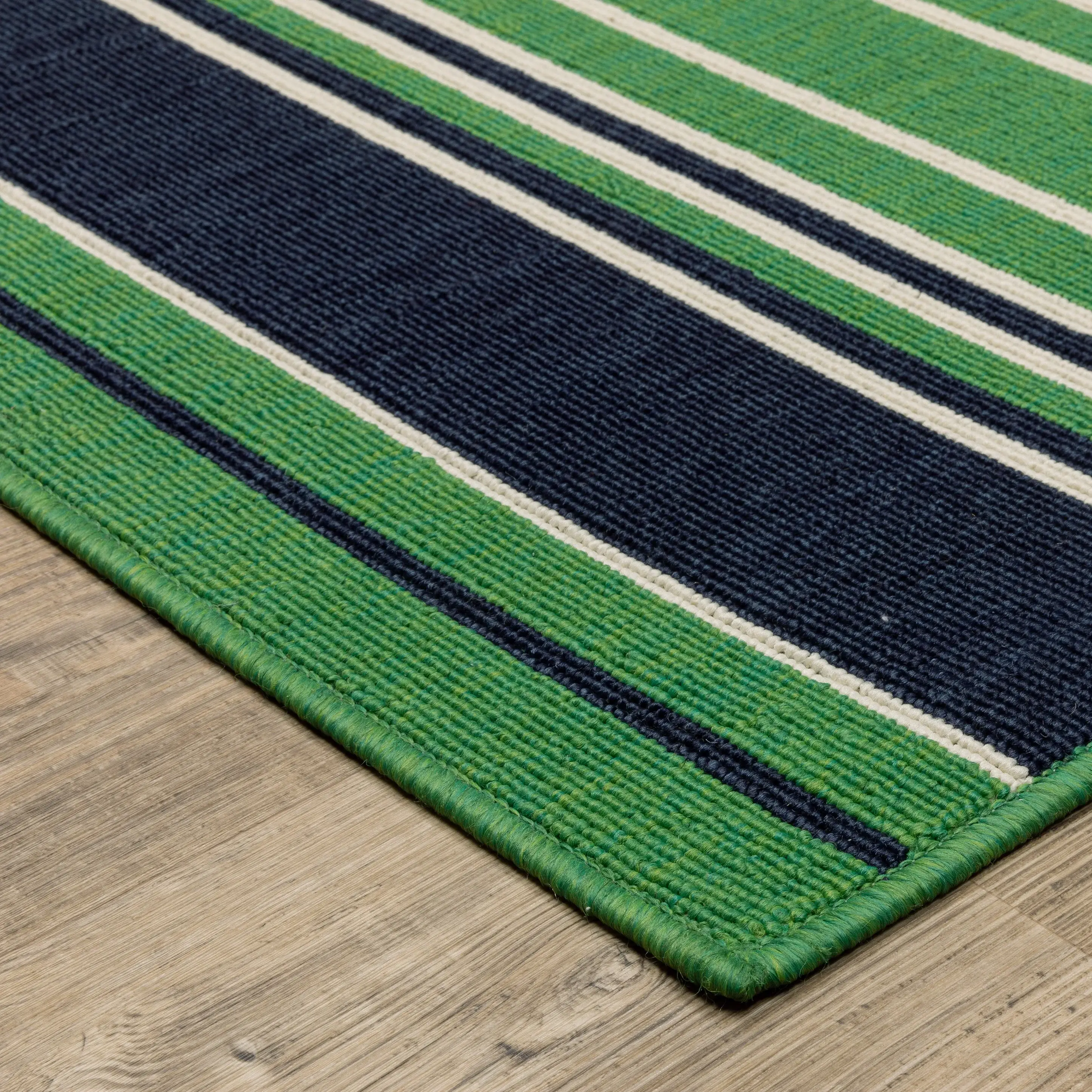 Havana 5 x 8 Striped Green and Navy Outdoor Area Rug-3