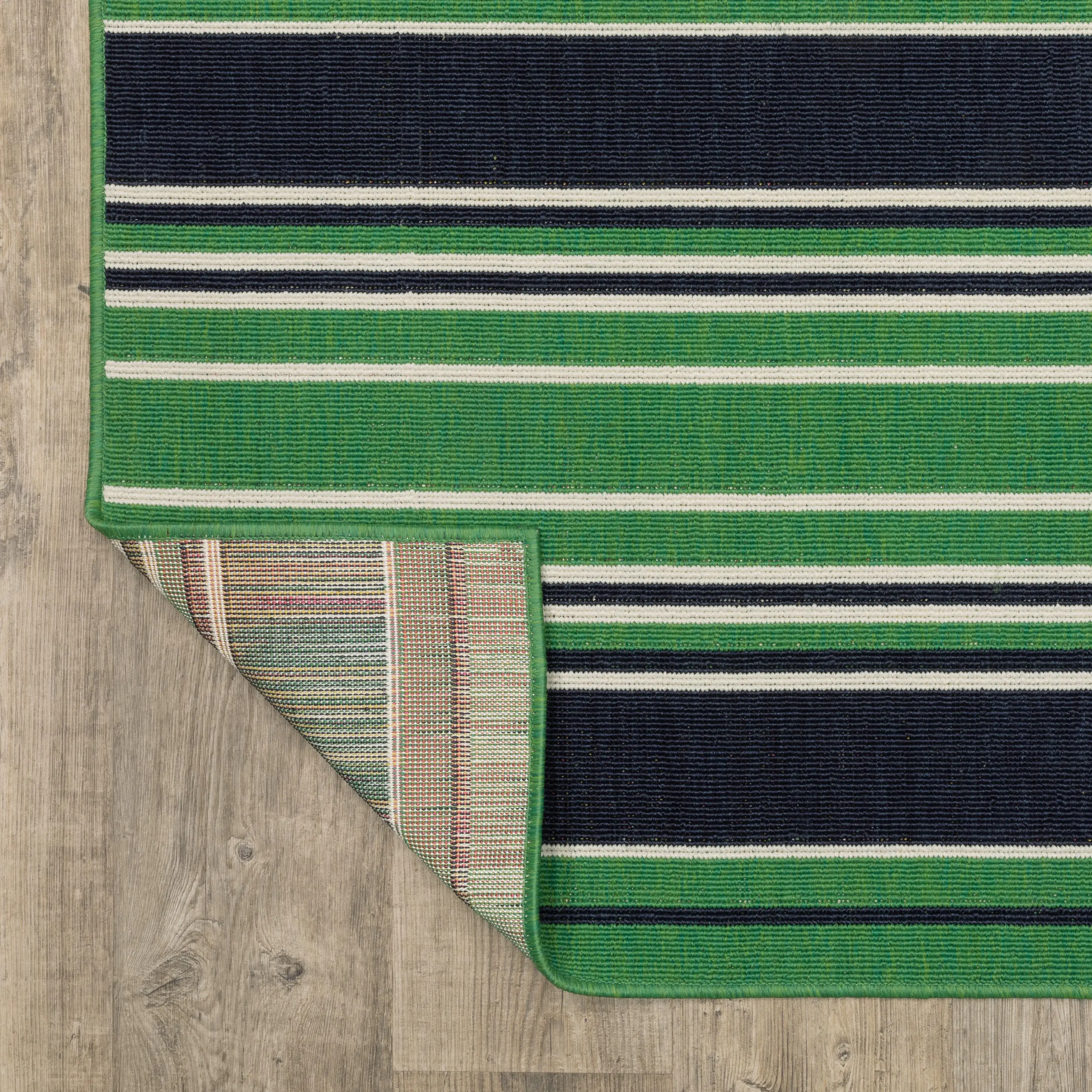 Havana 5 x 8 Striped Green and Navy Outdoor Area Rug-5