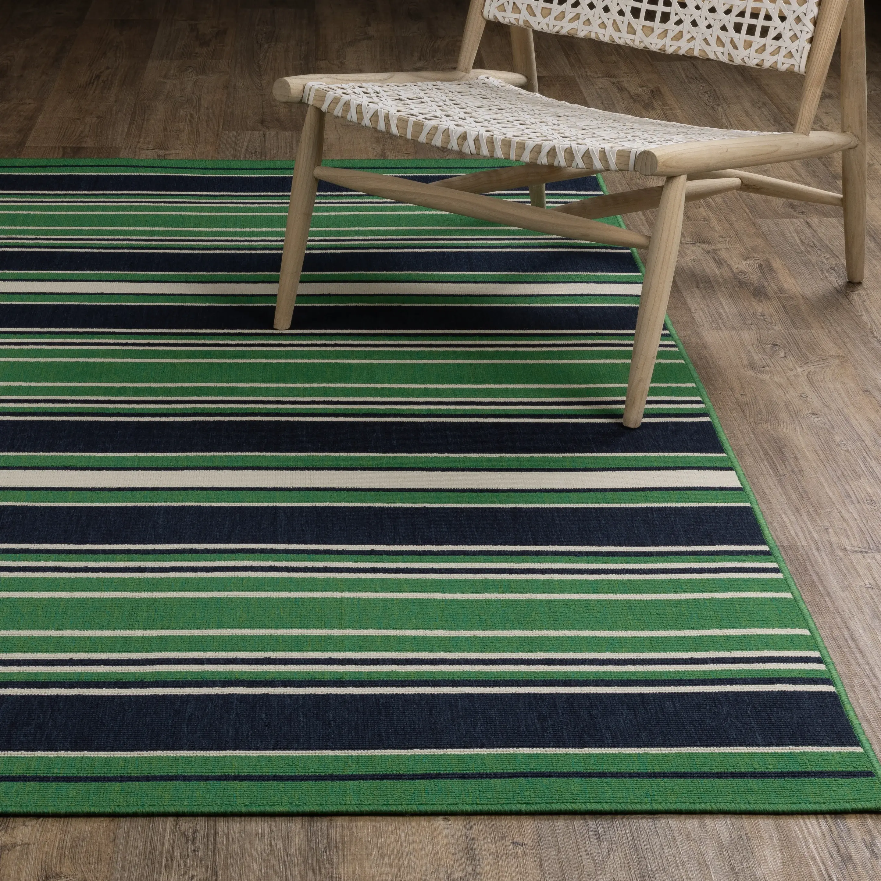 Havana 5 x 8 Striped Green and Navy Outdoor Area Rug-7