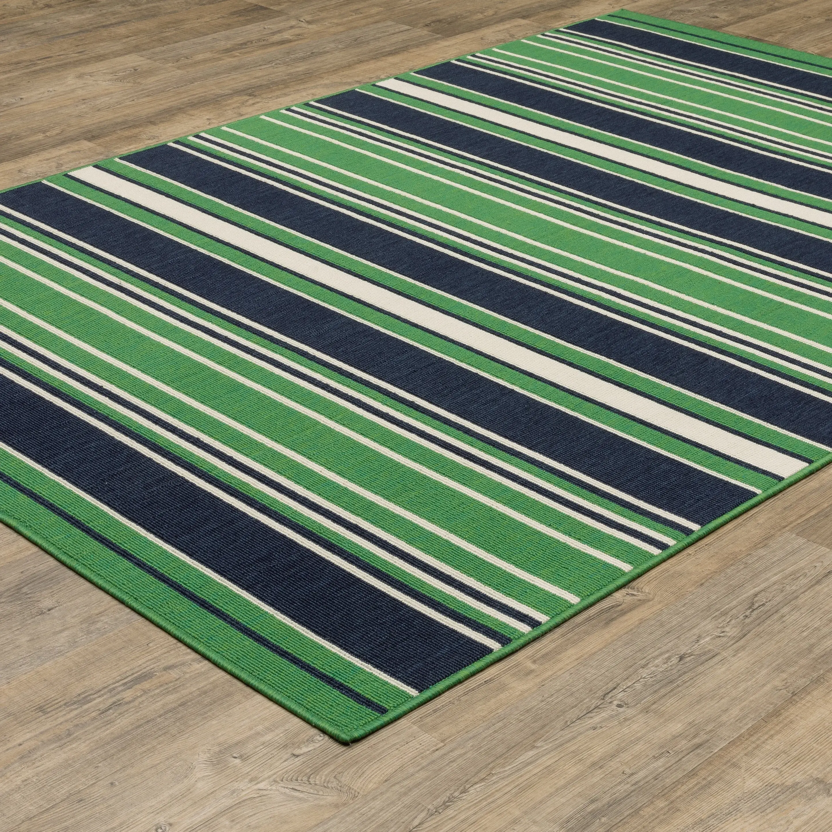 Havana 8 x 10 Striped Green and Navy Outdoor Area Rug-2