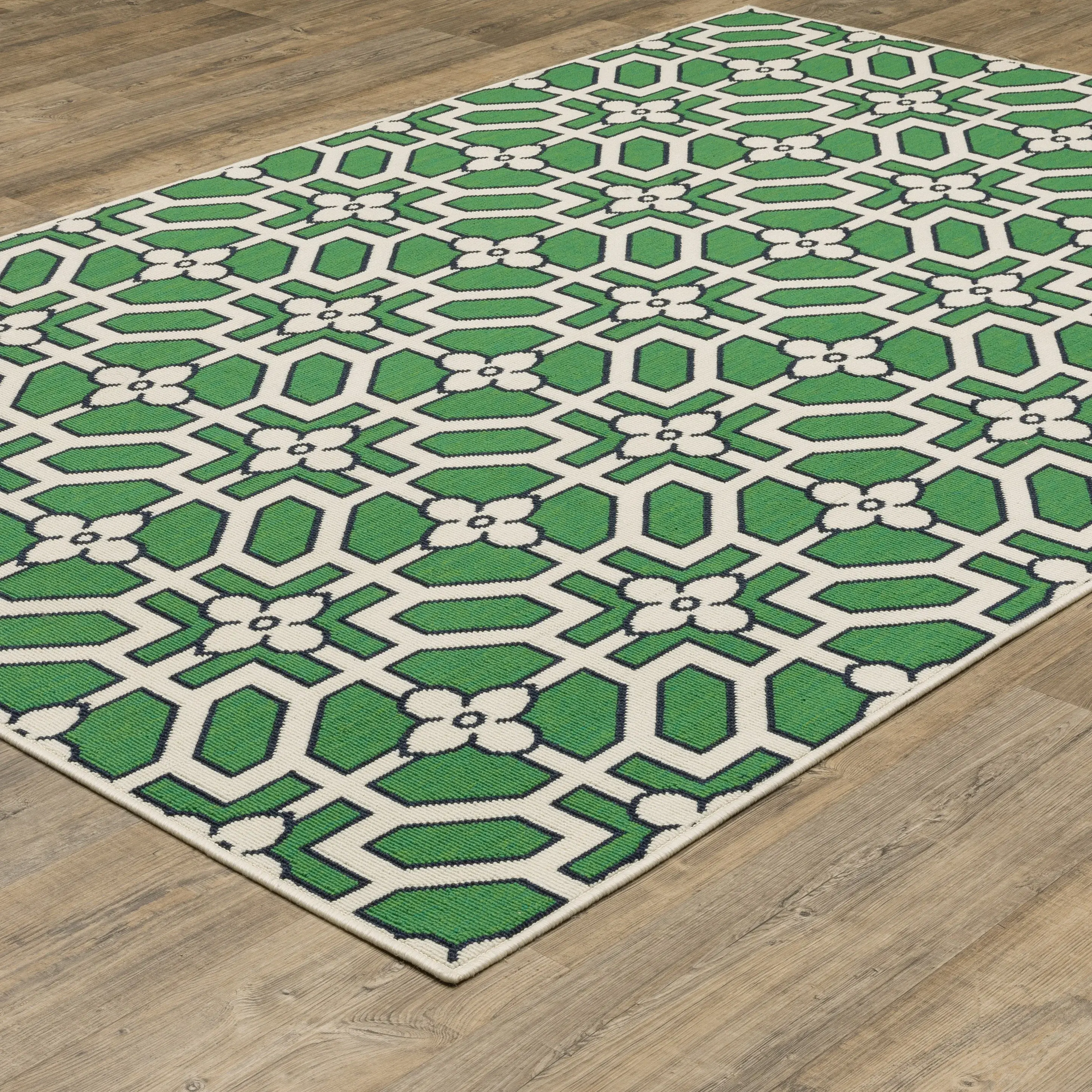 Havana 5 x 8 Green and Ivory Outdoor Area Rug-2