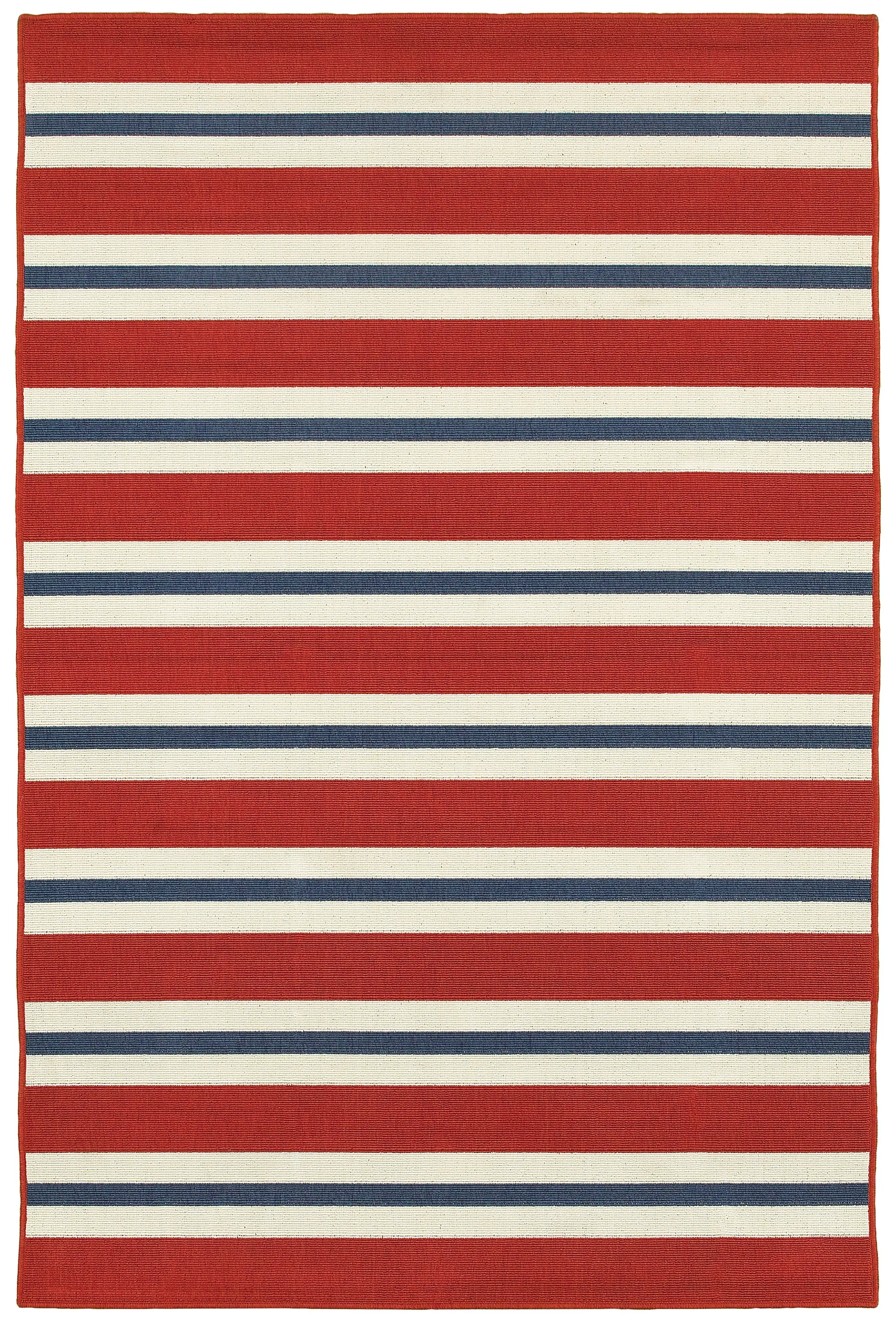 Meridian 5 x 8 Red and Blue Striped Outdoor Patio Rug-1