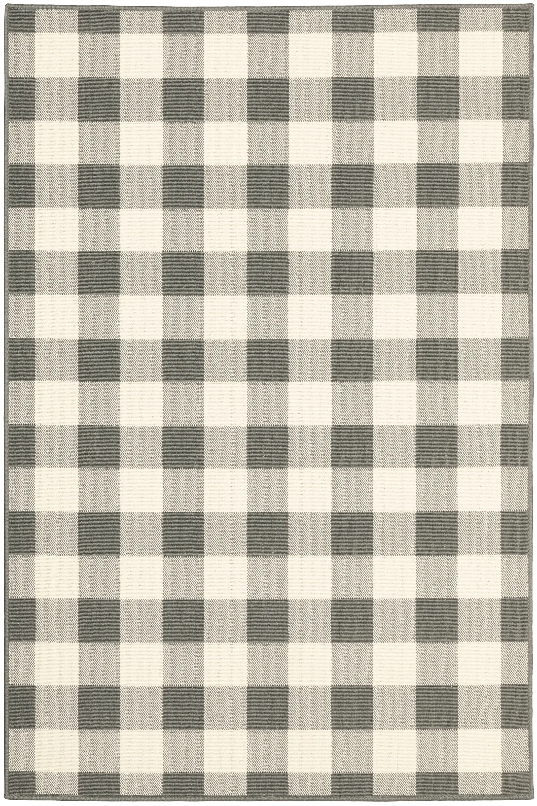 Marina 8 x 11 Gray Gingham Outdoor Area Rug-1