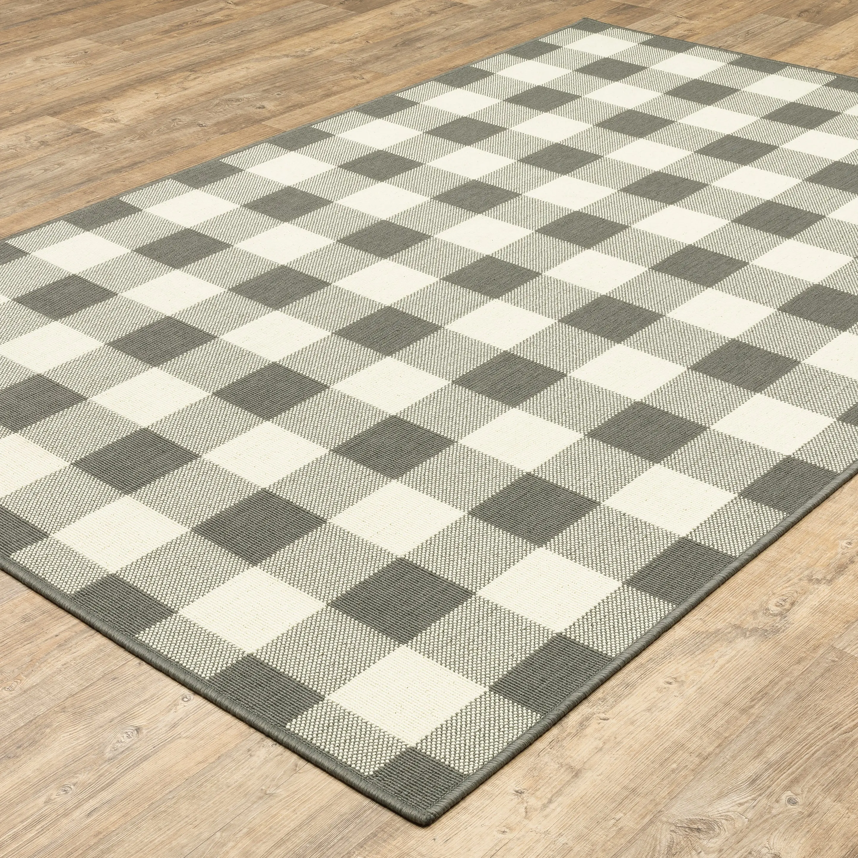 Marina 8 x 11 Gray Gingham Outdoor Area Rug-3