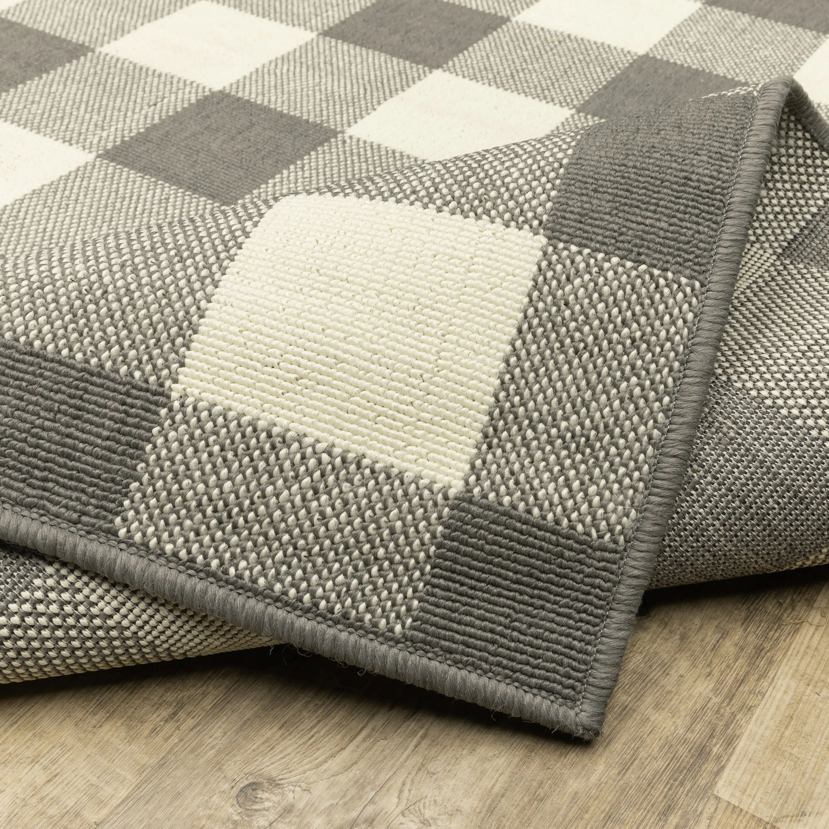 Marina 8 x 11 Gray Gingham Outdoor Area Rug-5