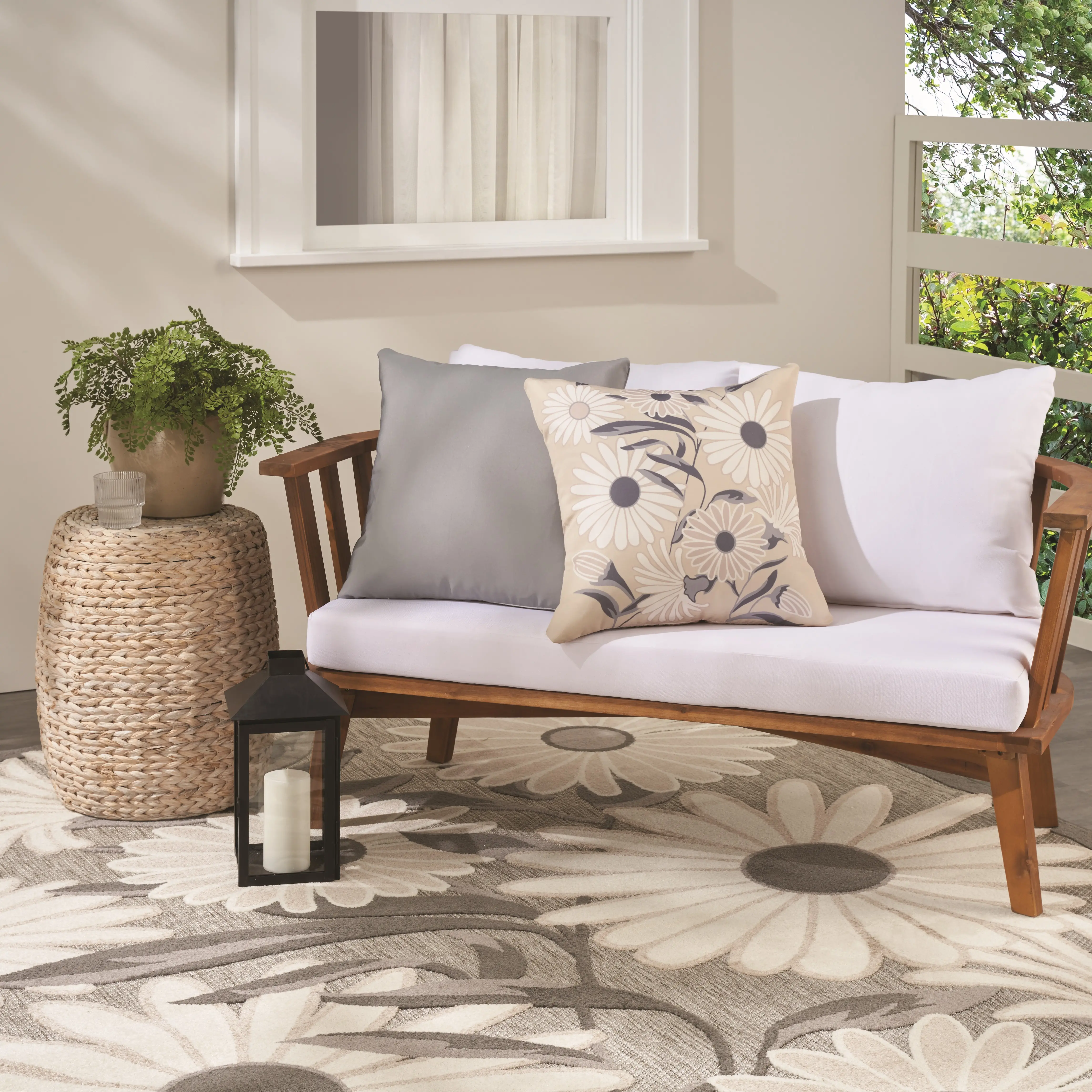 ALH33BEIGE020020 Outdoor Floral Gray and Beige 20 Throw Pillow-2